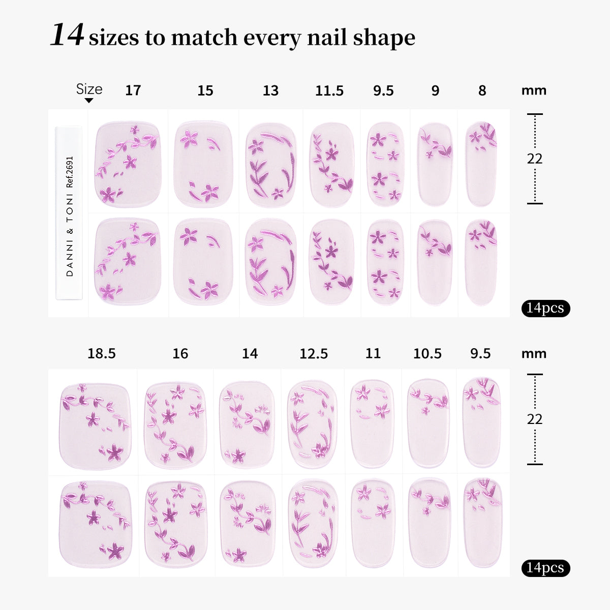 Sheer Lavender with Metallic Flower Semi-Cured Gel Nail Strips | Lavender Chrome - 2691