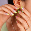 Chrome Silver Tips with Neon Green Glow Gel Nails Strips | Neon Petal - 2737