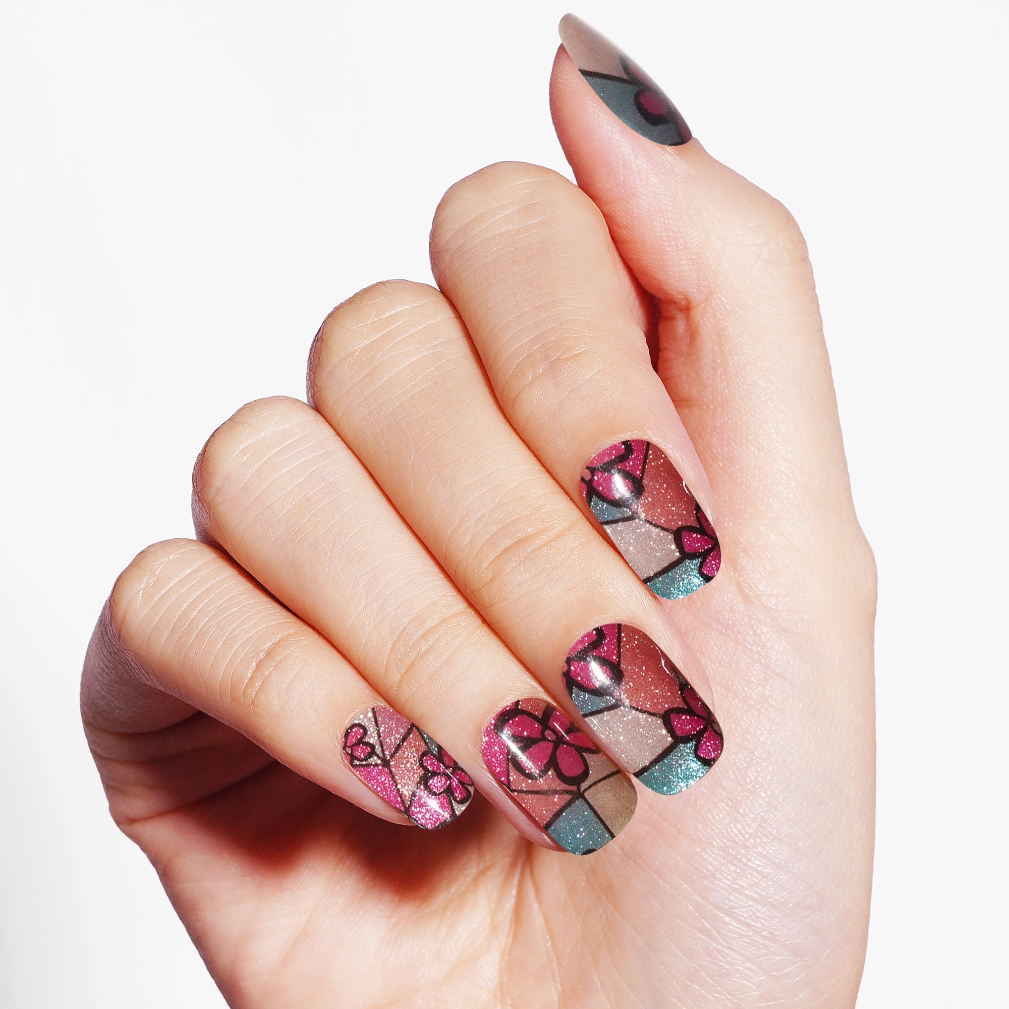 Artistic Floral Stained Glass Gel Nail Strips with Vibrant Bloom Effect | Stained Bloom-2892