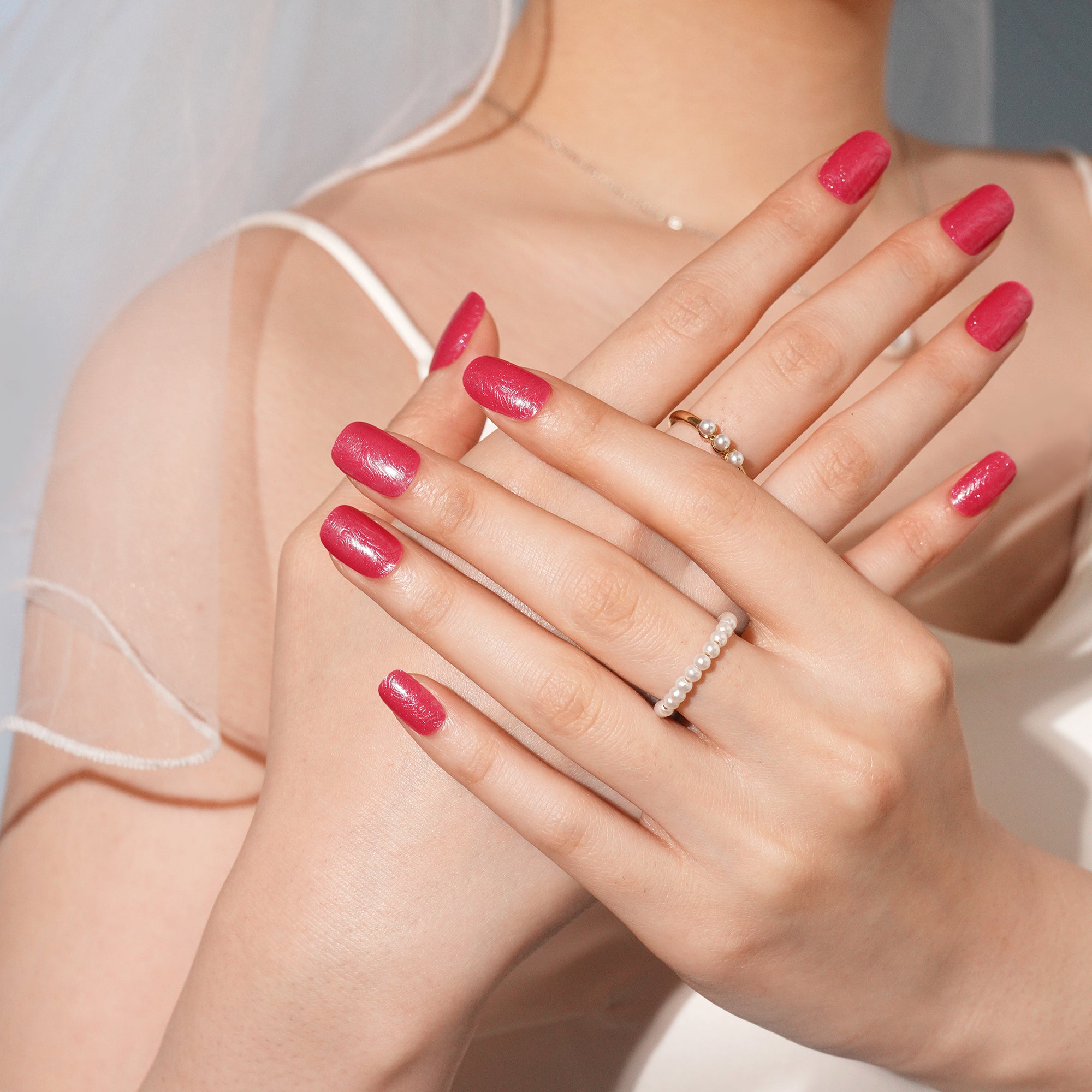 Radiant Floral Pink Gel Nail Strips with Soft Shimmer Elegance | Glow Petal-2893
