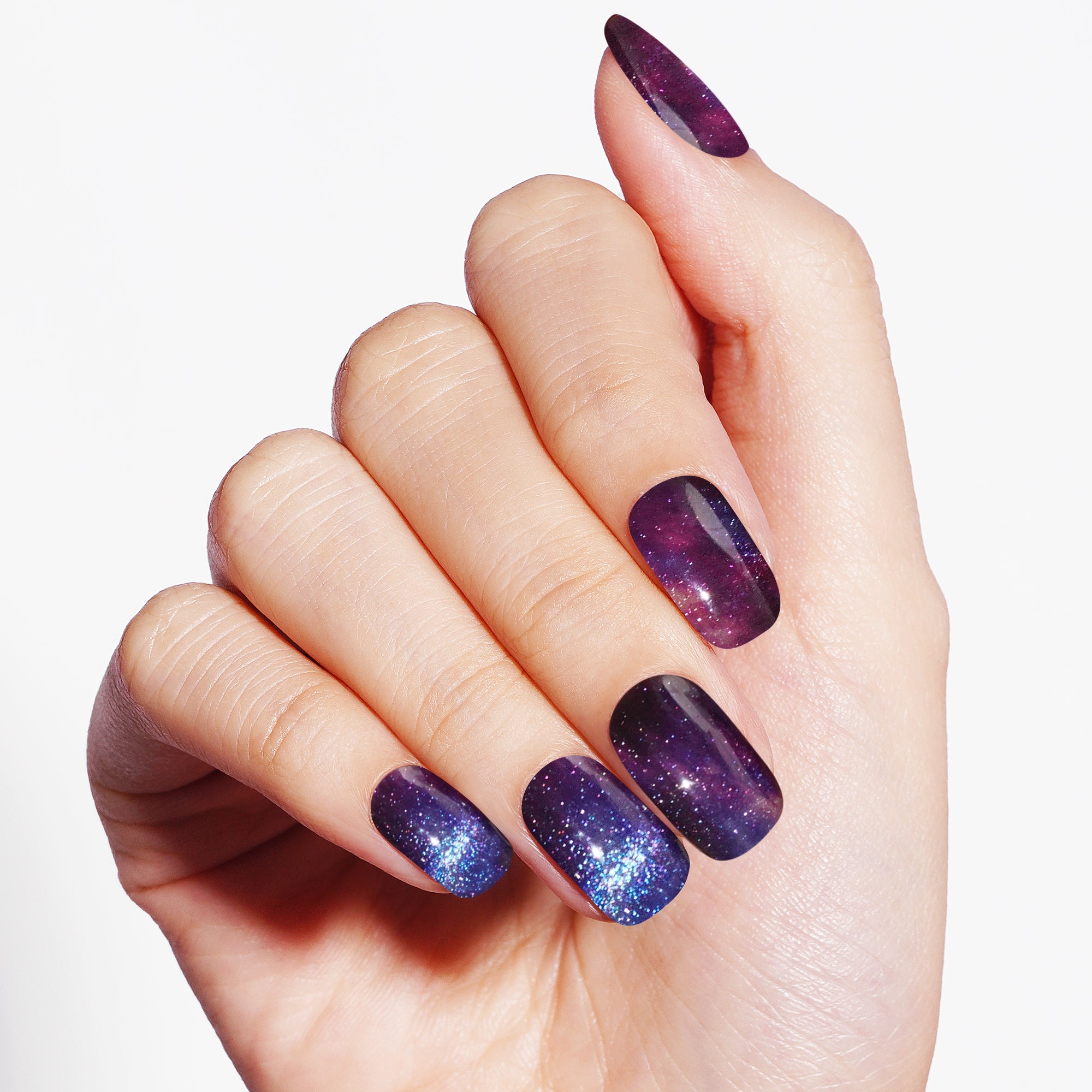 Galaxy Shimmer Gel Nail Strips with Cosmic Iridescent Glow | Cosmic Dream-2909