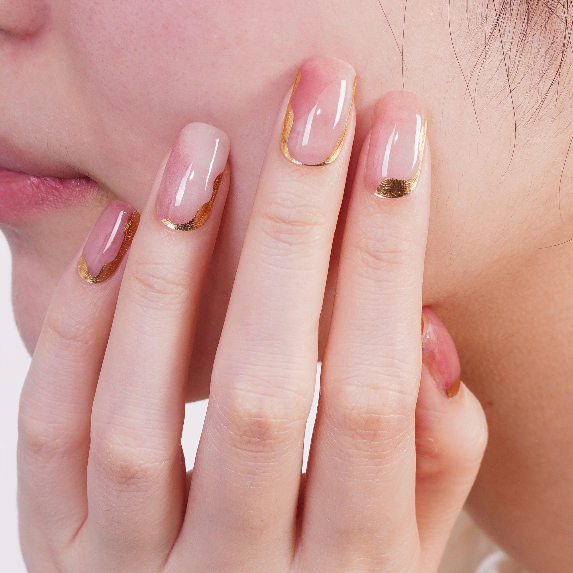 Rosy Marbles – Elegant Pink Marble Semi-Cured Gel Nail Strips | Rosy Marbles - 2912