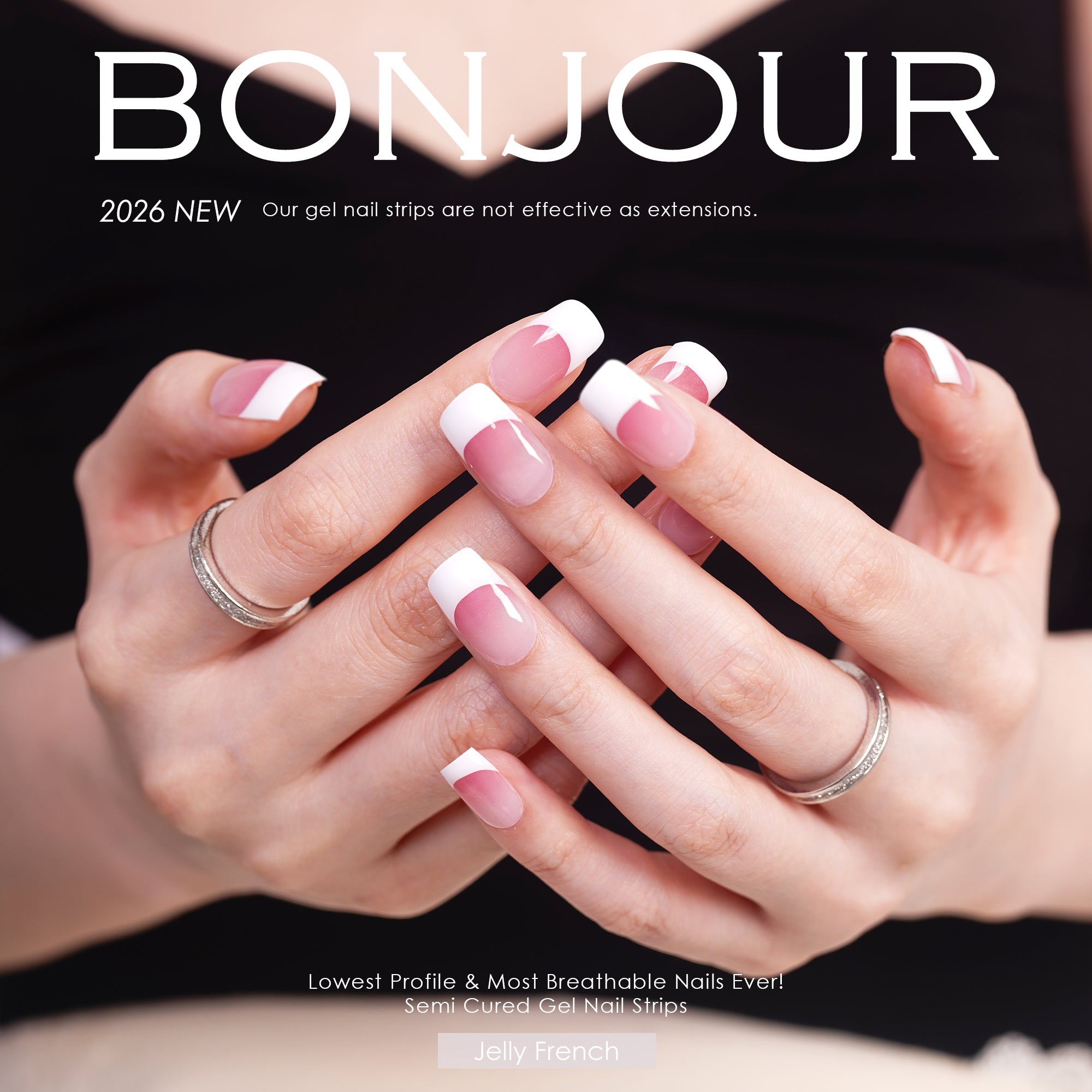 Milky Jelly French Tip Gel Nail Strips with Glossy Clean Girl Finish | Jelly French - 2917