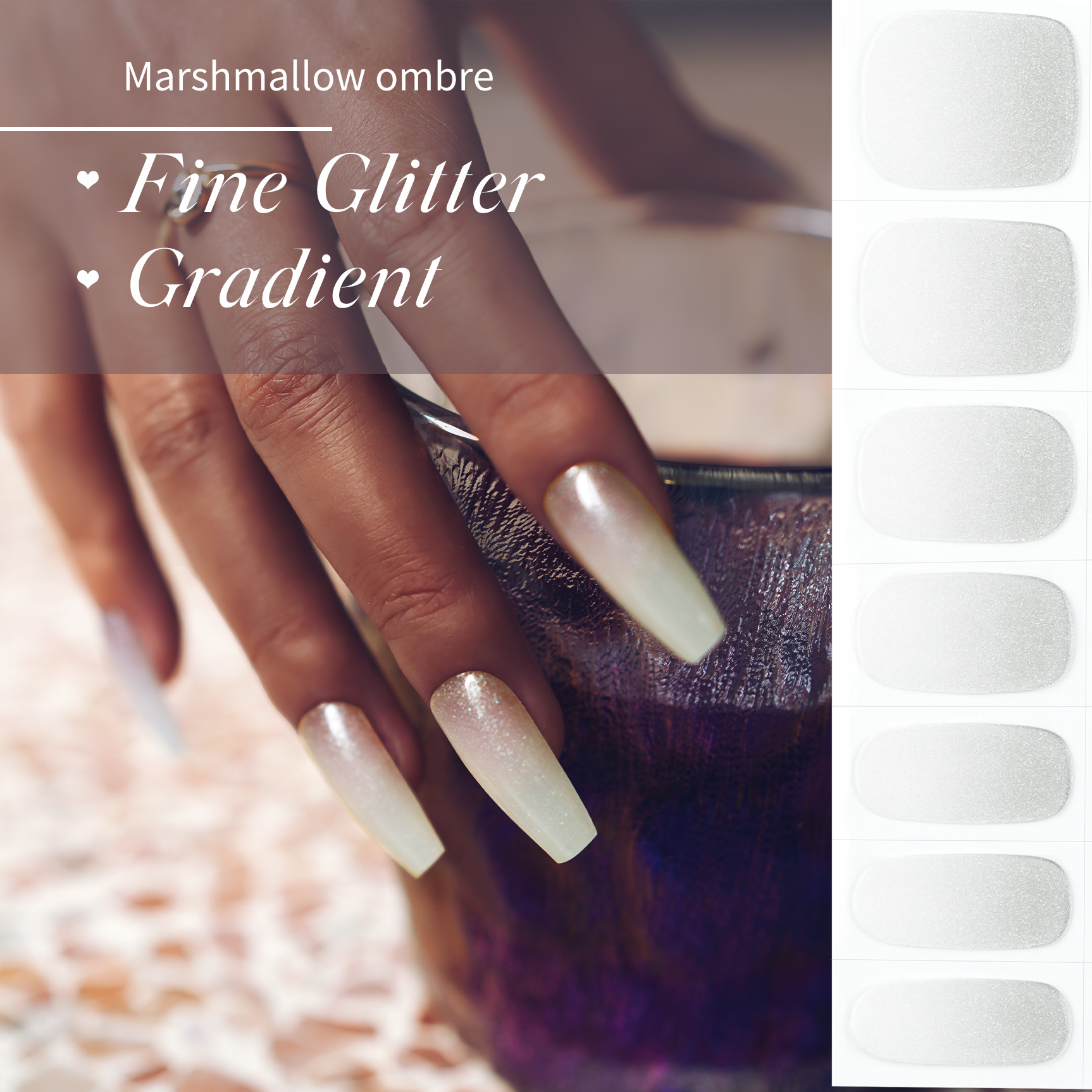 Crystal Shimmer Sheer Elegance Semi Cured Gel Nail Strips | Marshmallow ombre - 3466