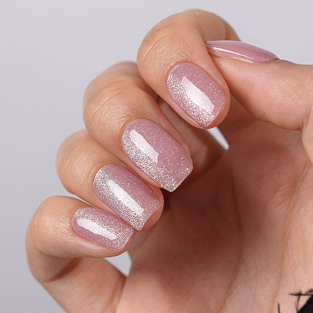 Pink Glitter Cat Eye Deluxe Semi Cured Gel Nail Strips | Dusk Rose - 3587