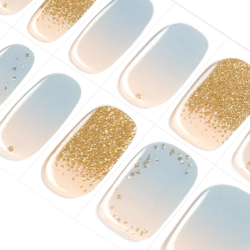 Golden Shimmer Gradient Semi Cured Gel Nail Strips | Oceanic Shimmer - 3591