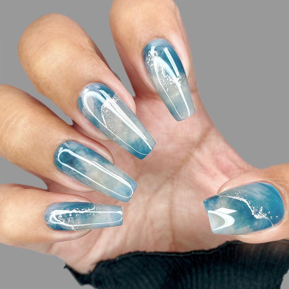 Mystic Ocean Blue Ombre Semi Cured Gel Nail Strips | Marble Canyon - 3614
