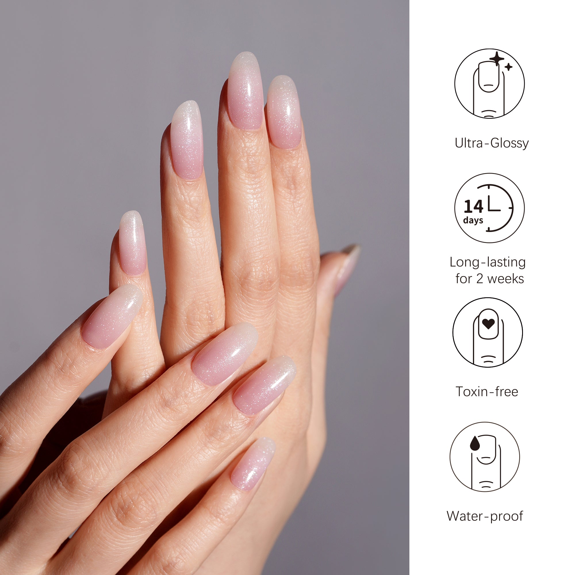 Pink & White Glitter Ombre Semi-Cured Gel Nail Strips | Cloud Halo - 2723
