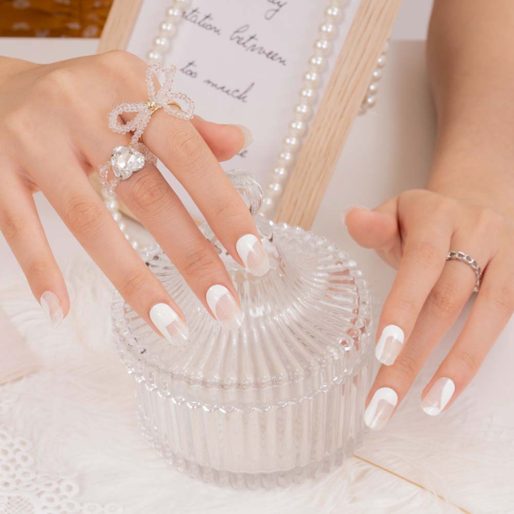 Pearly White Semi Cured Gel Nail Strips | Modern French | Danni & Toni