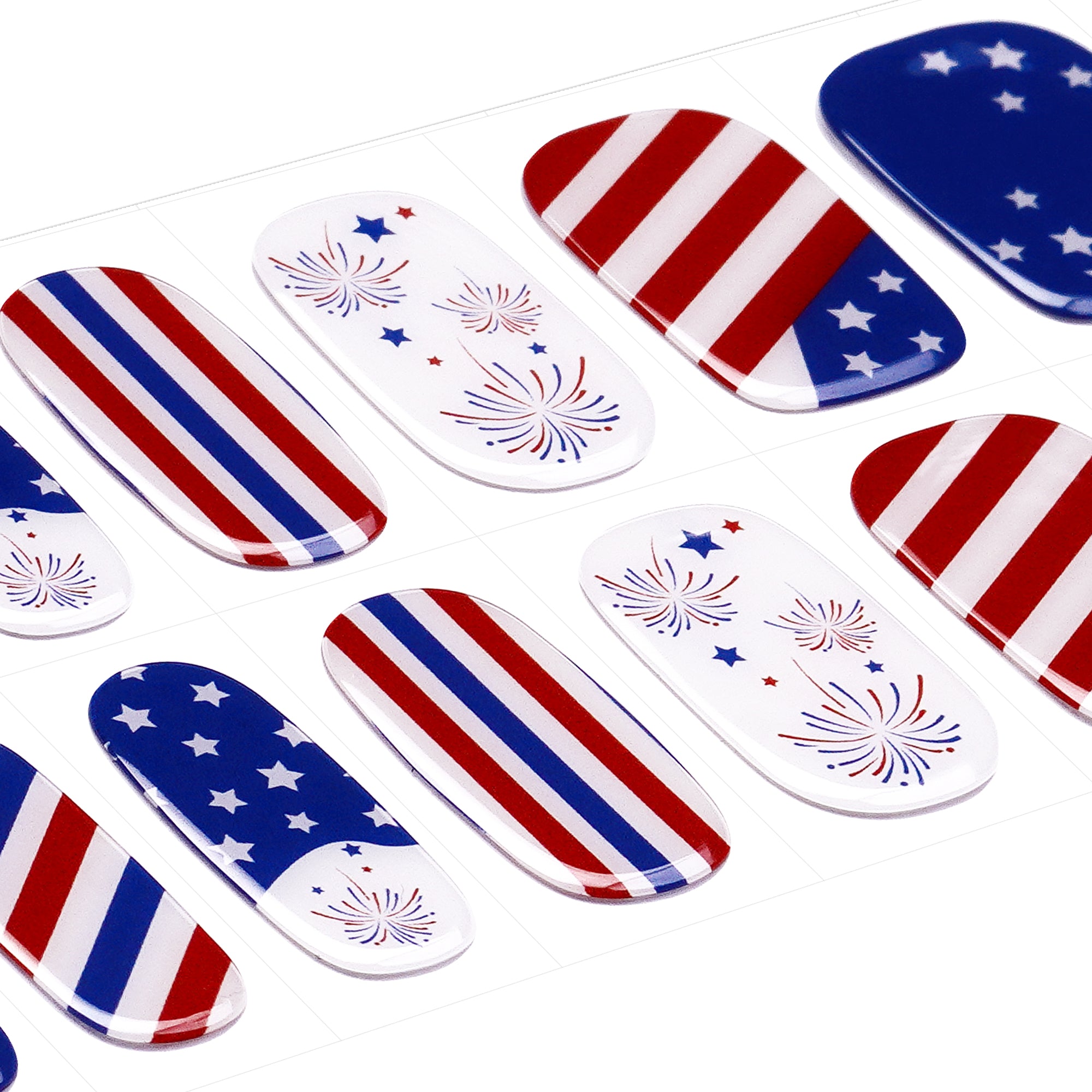 Celebration-Inspired Gel Nail Strips for Summer Festivities | Patriotic Sparkle - 2910