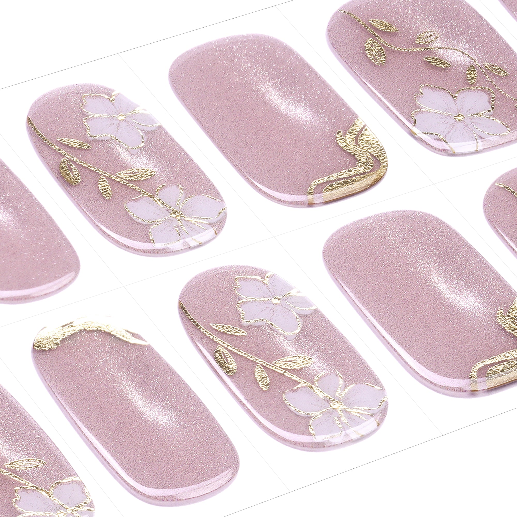 Romantic Floral Pink Gel Nail Strips with Soft Elegant Shine | Floral Grace-2894