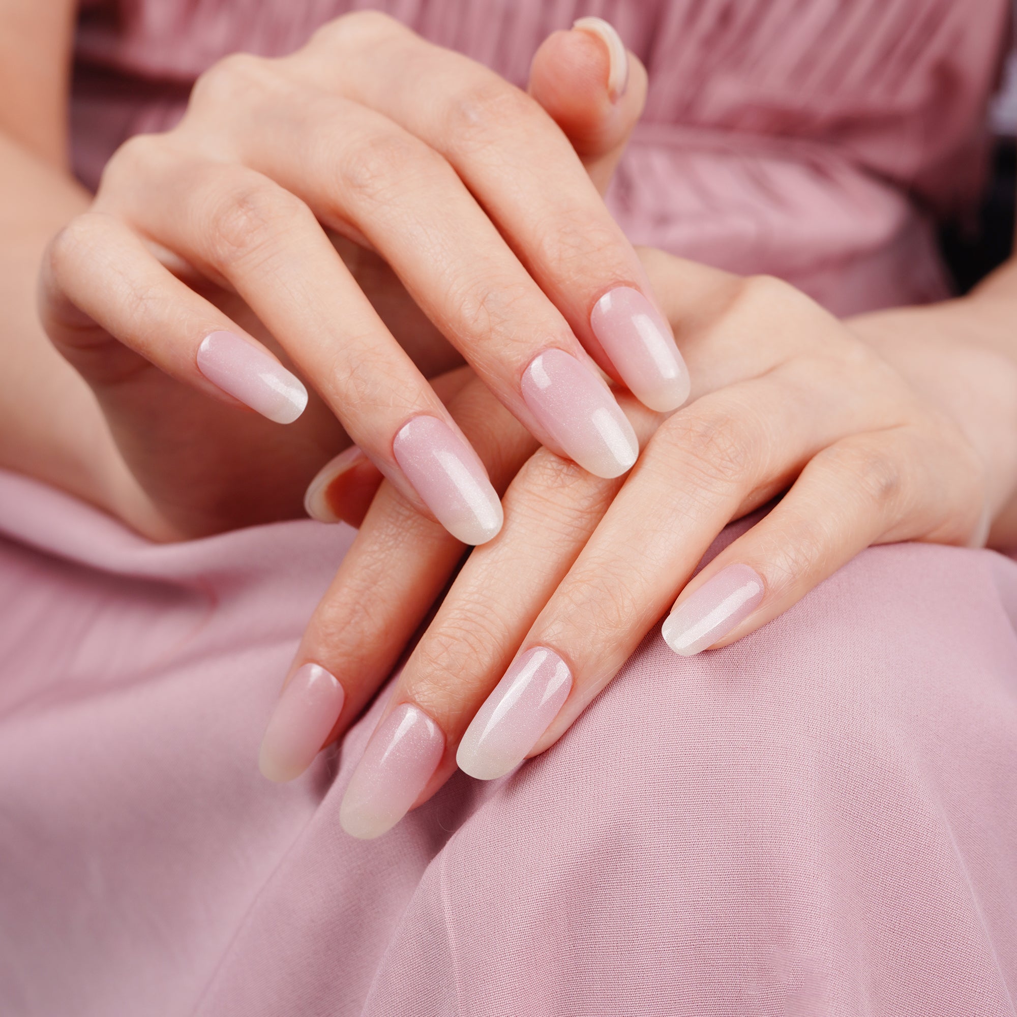 Pink & White Glitter Ombre Semi-Cured Gel Nail Strips | Cloud Halo - 2723