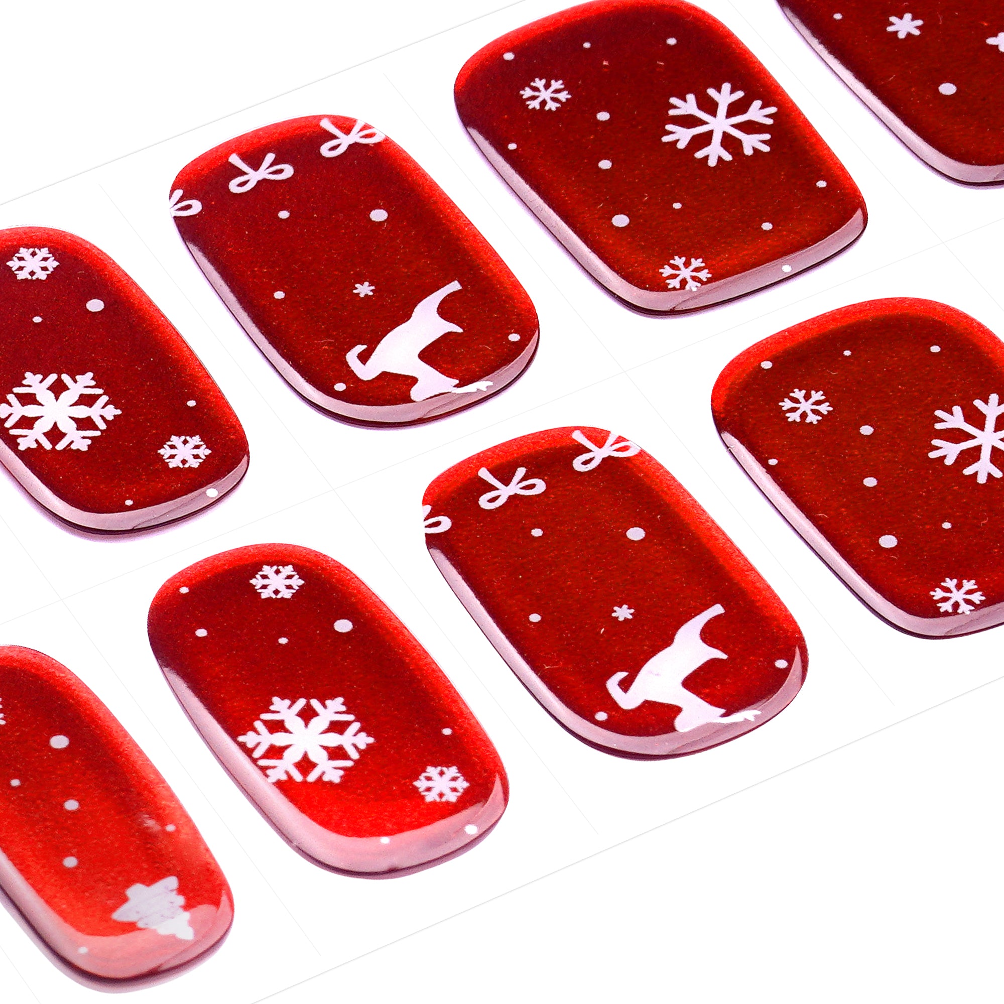 Festive Red Gel Nail Strips with White Christmas Designs | Arctic Noel-2842
