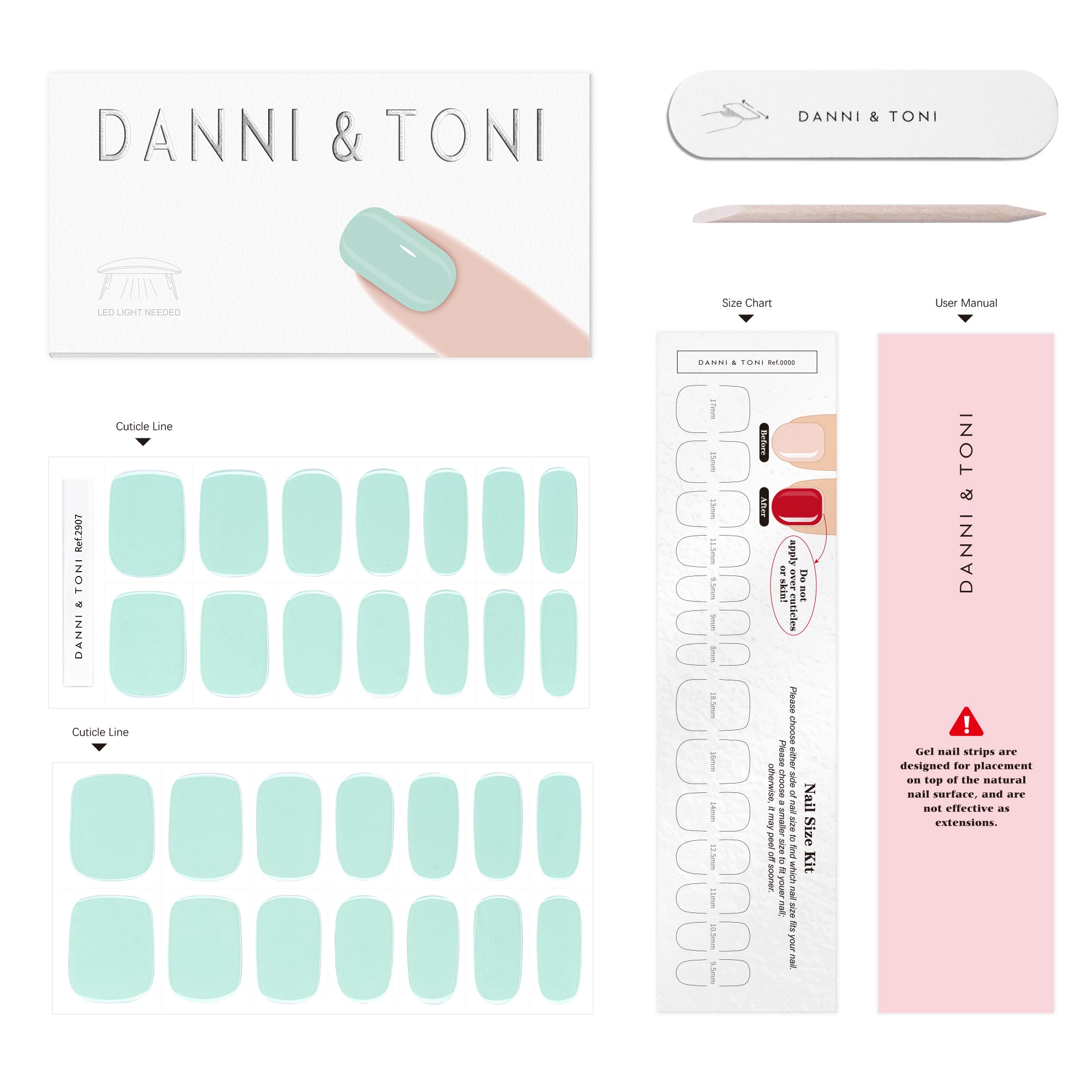 Soft Mint Green Gel Nail Strips with Fresh Glossy Clean Finish | Fresh Mint-2907