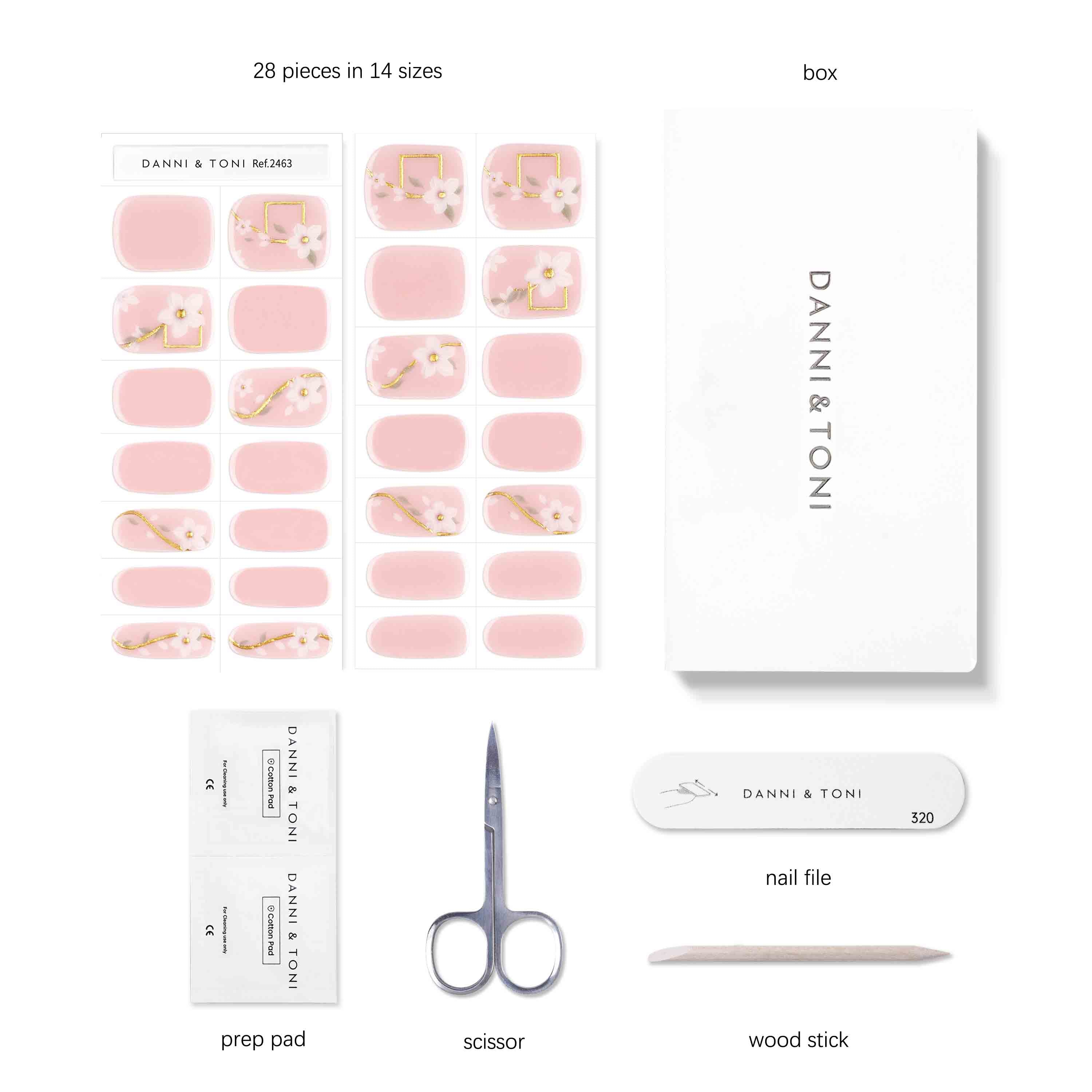 Elegant Peach Sheer Semi Cured gel nail strips with Gold Foil Accents | Flourish - 2463