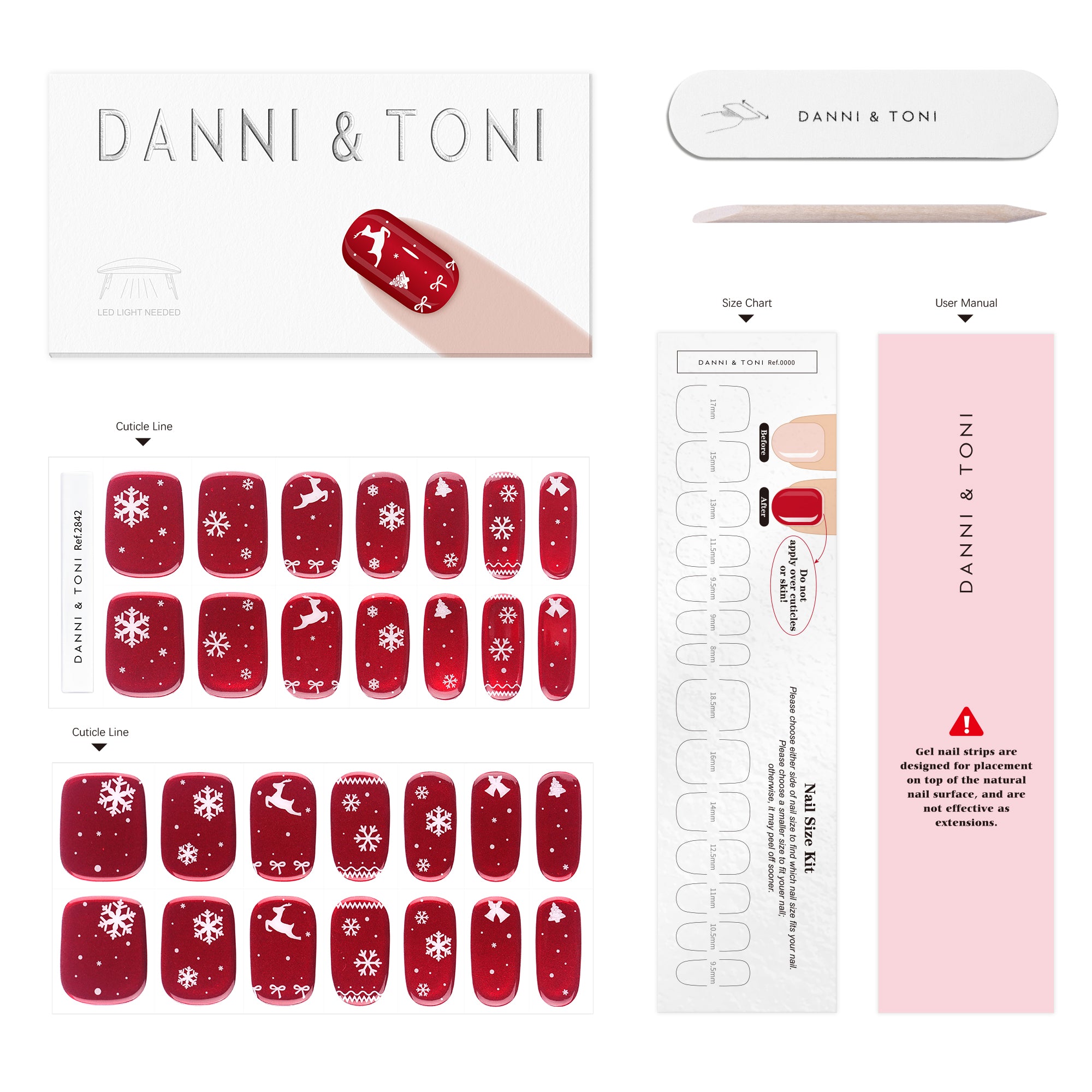 Festive Red Gel Nail Strips with White Christmas Designs | Arctic Noel-2842