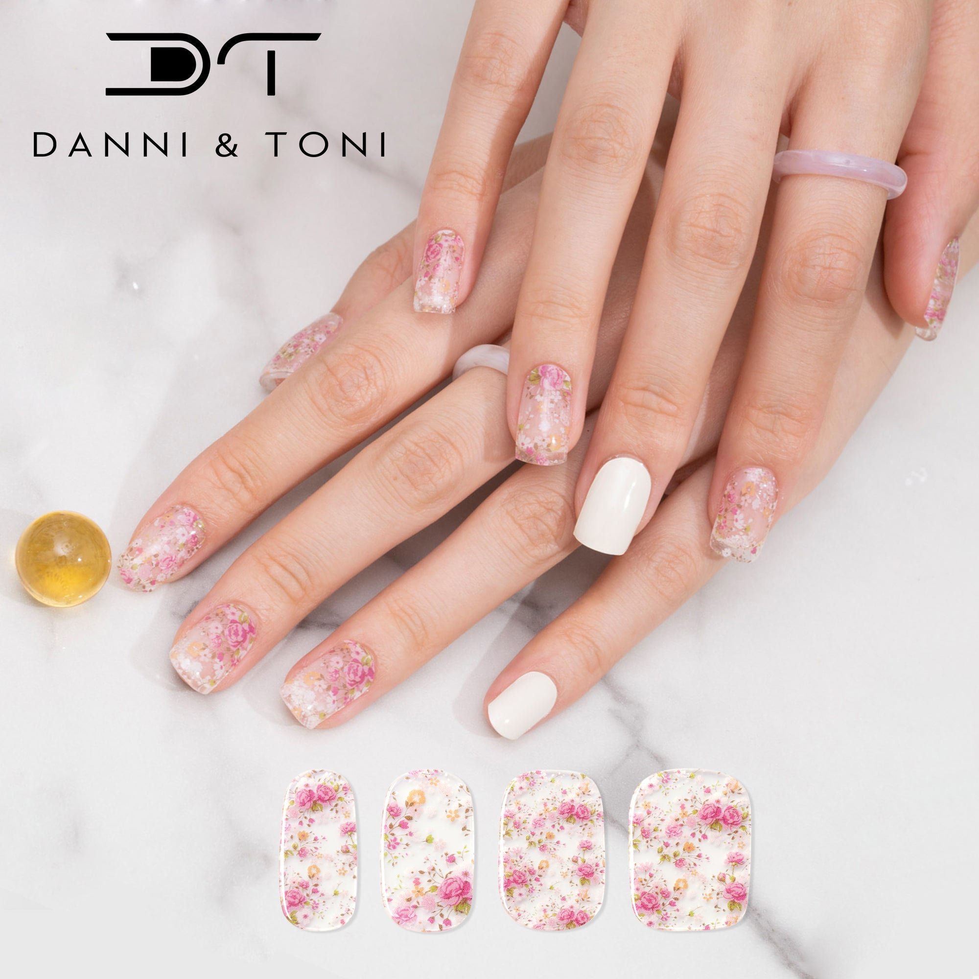 Chic Glitter Confetti and Solid White Semi Cured Gel Nail Strips | Blooming - 6309