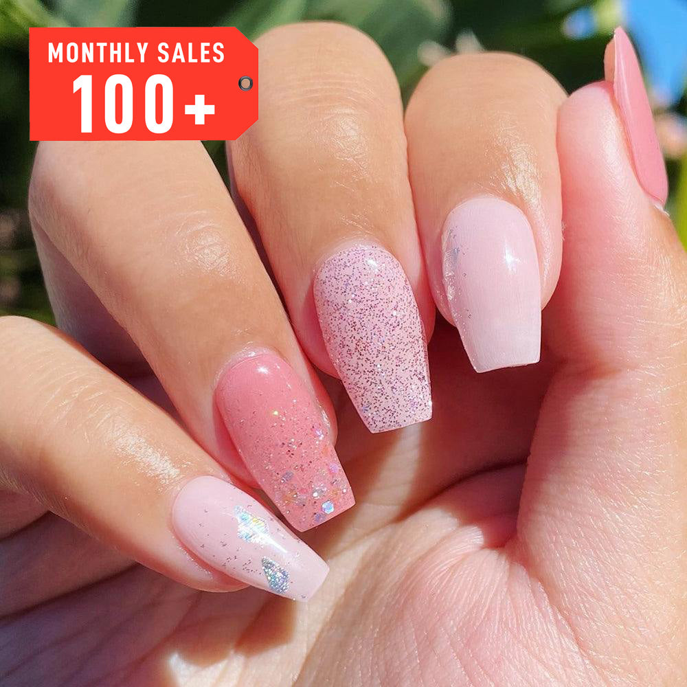 Blush and Sparkle Dual-Tone Semi Cured Gel Nail Strips | Pink