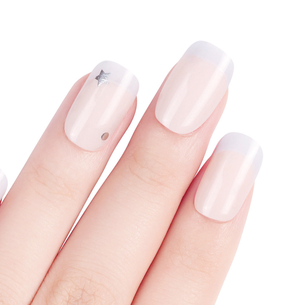 Sheer French Semi Cured Gel Nail Strips Elegance with Accent Gems | Stellar Skyline  - 2476