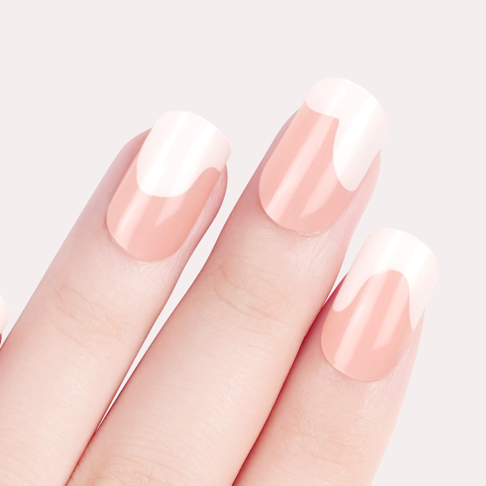 Soft Blush Wave French Tip Semi Cured Gel Nail Strips | Milk Swirls - 2472