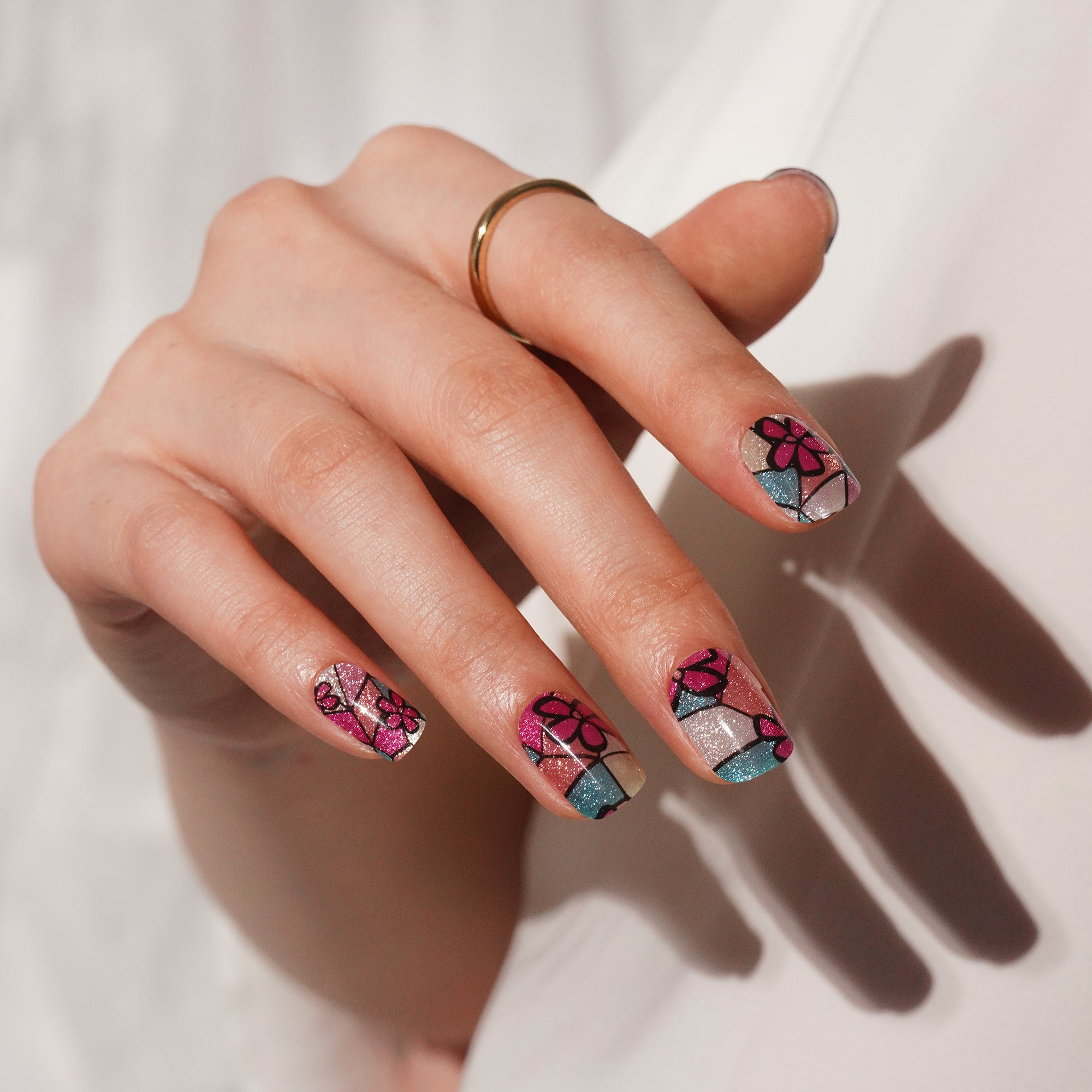 Artistic Floral Stained Glass Gel Nail Strips with Vibrant Bloom Effect | Stained Bloom-2892