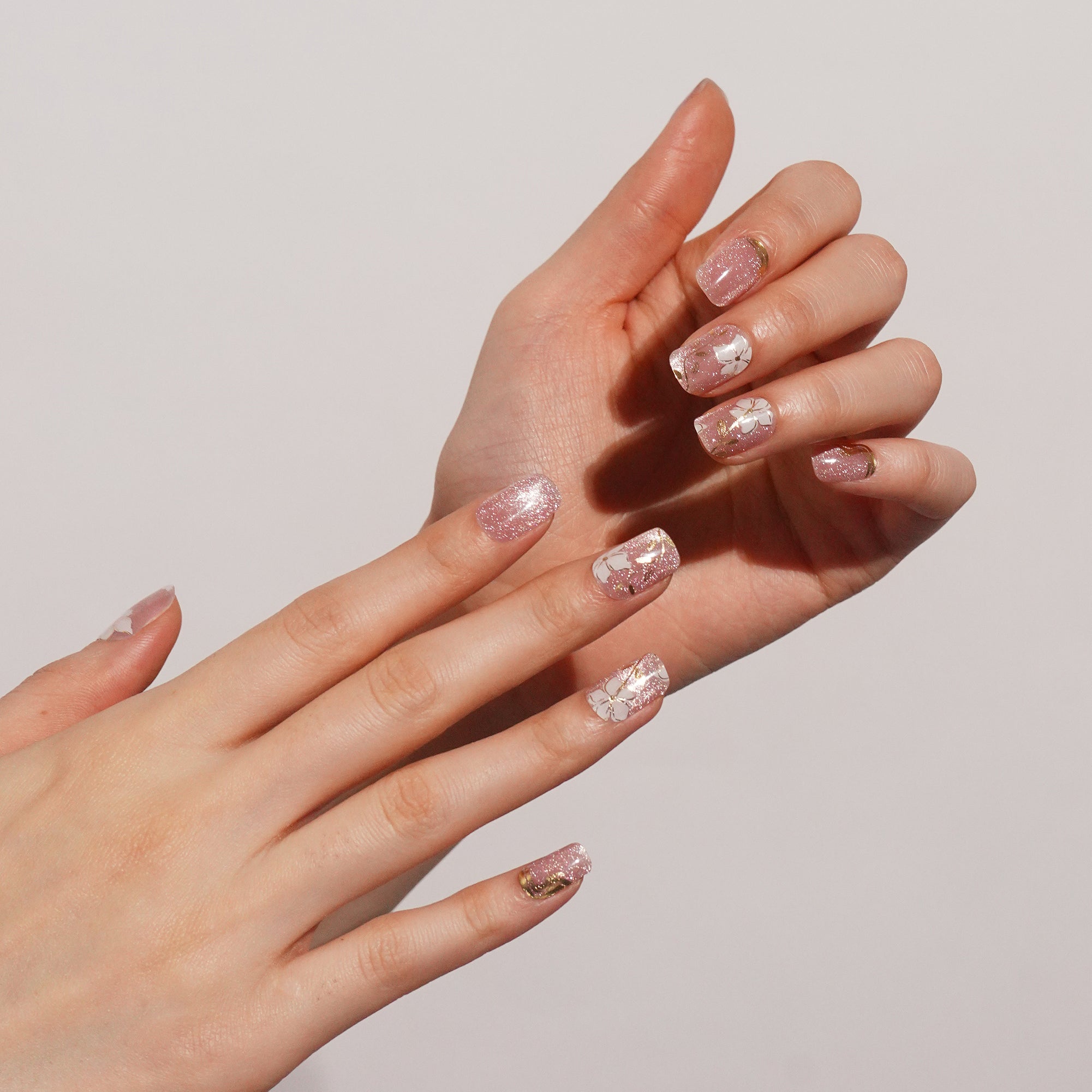 Romantic Floral Pink Gel Nail Strips with Soft Elegant Shine | Floral Grace-2894