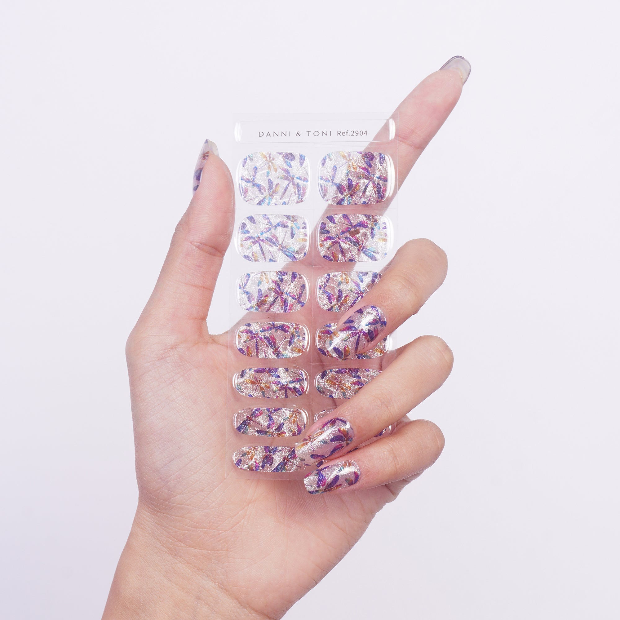 Iridescent Fairy Blue Gel Nail Strips with Dragonfly Shimmer Glow | Dragonfly Dream-2904