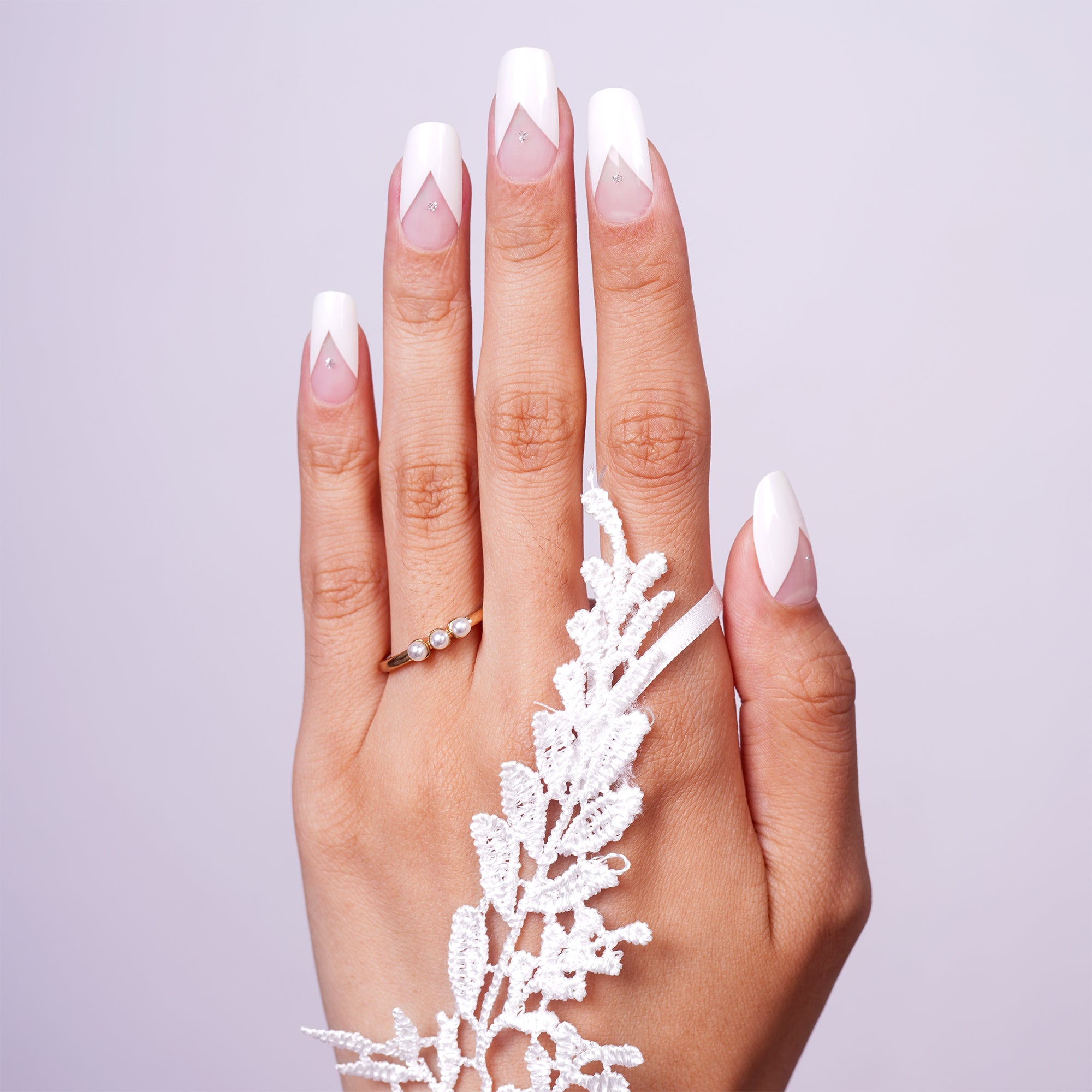 Classic French White Gel Nail Strips with Clean Bridal Gloss Finish | Crisp Vow-2927