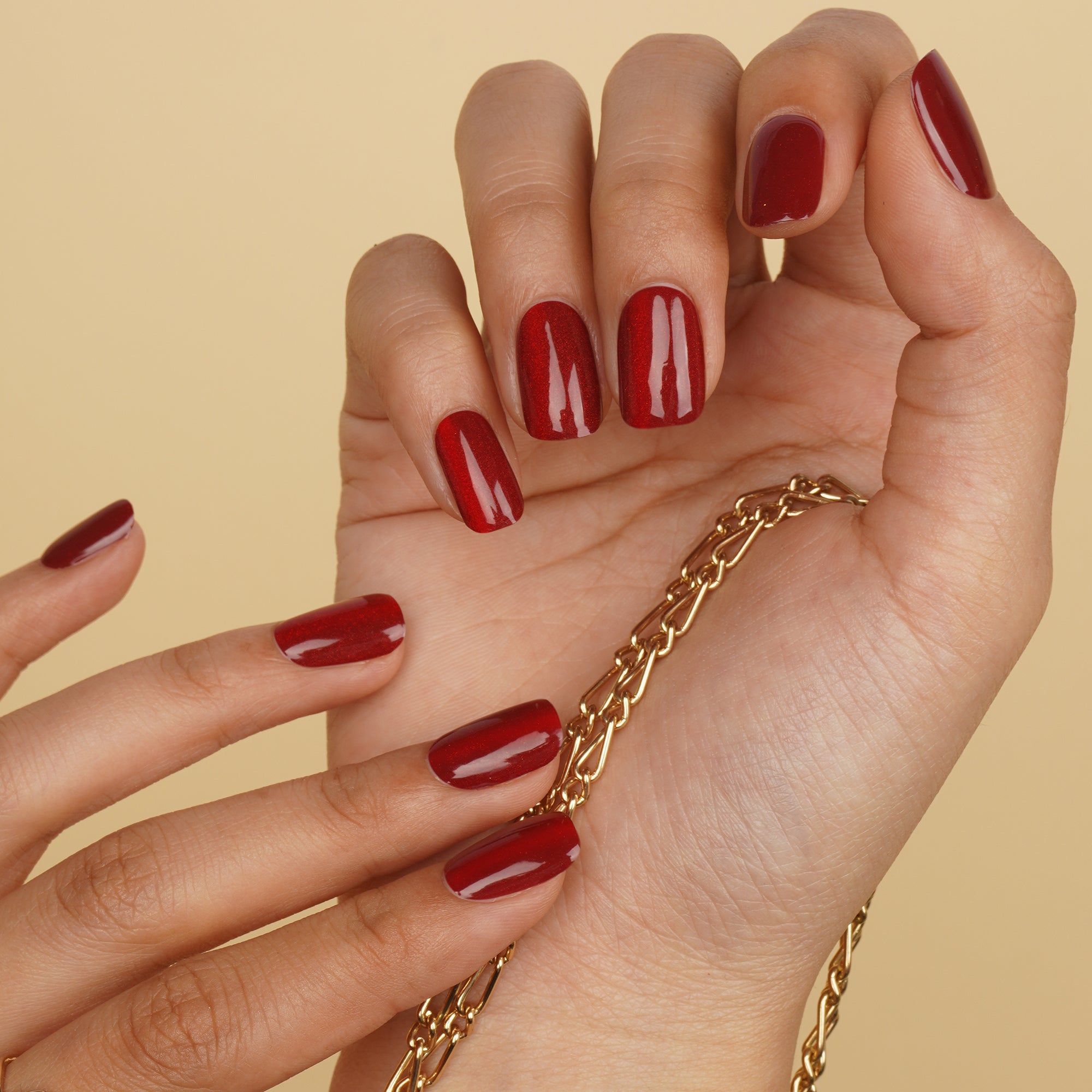 Classic Red Glitter Semi Cured Gel Nail Strips | Garnet Gaze - 2586