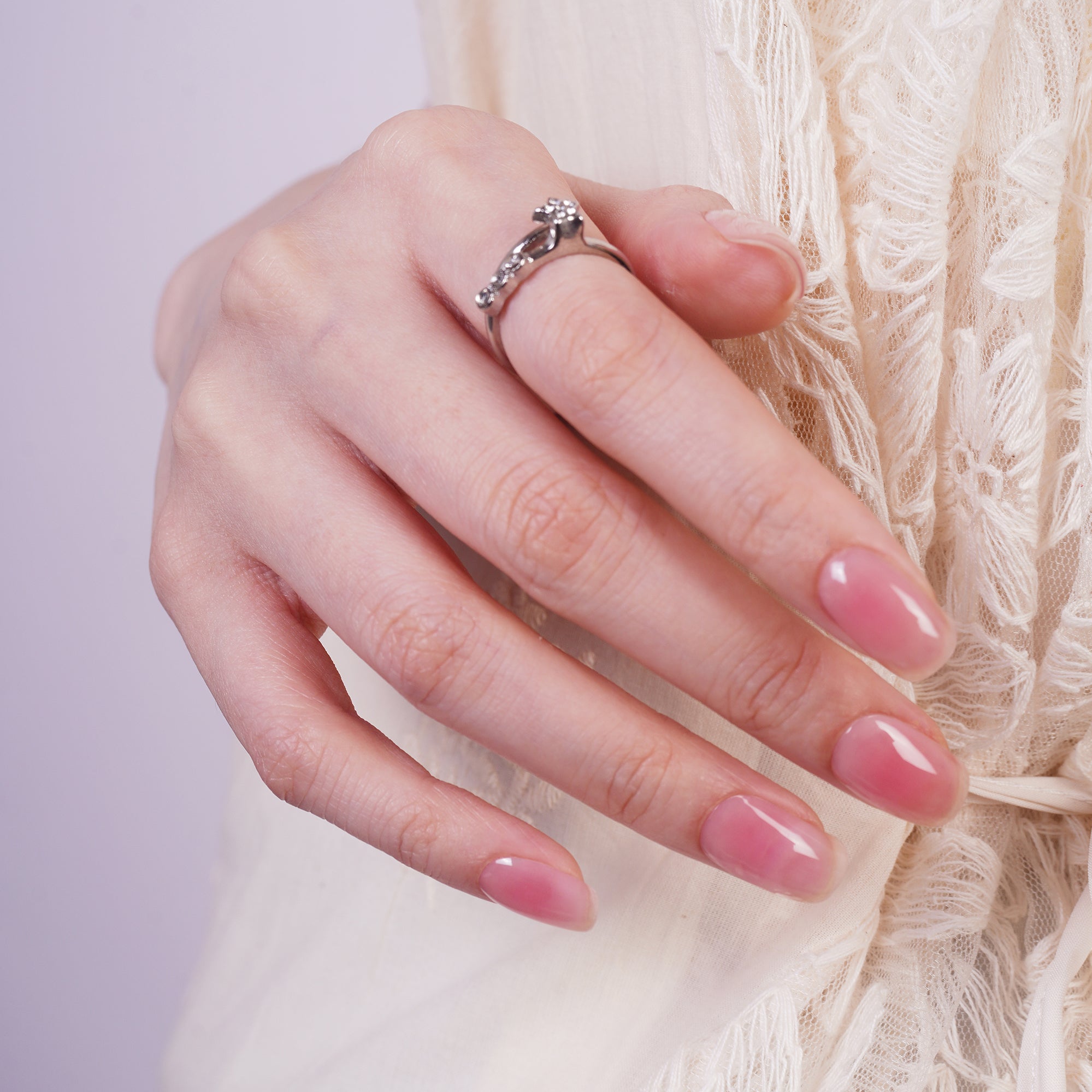 Iridescent Pink Gel Nail Strips with Crystal Shine Glow Finish | Crystal Flush-2915