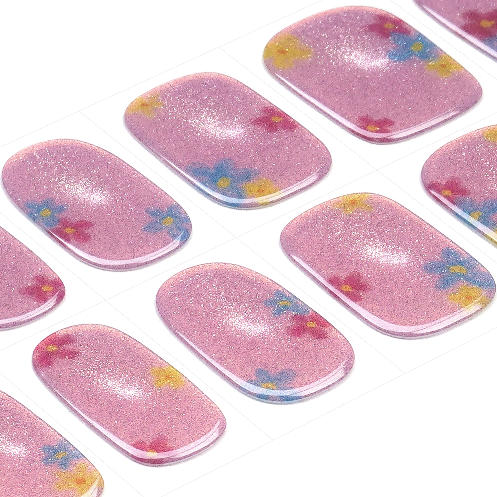 Enchanting Floral Pink Gel Nail Strips with Fairy Shimmer Glow | Fairy Bloom-2899