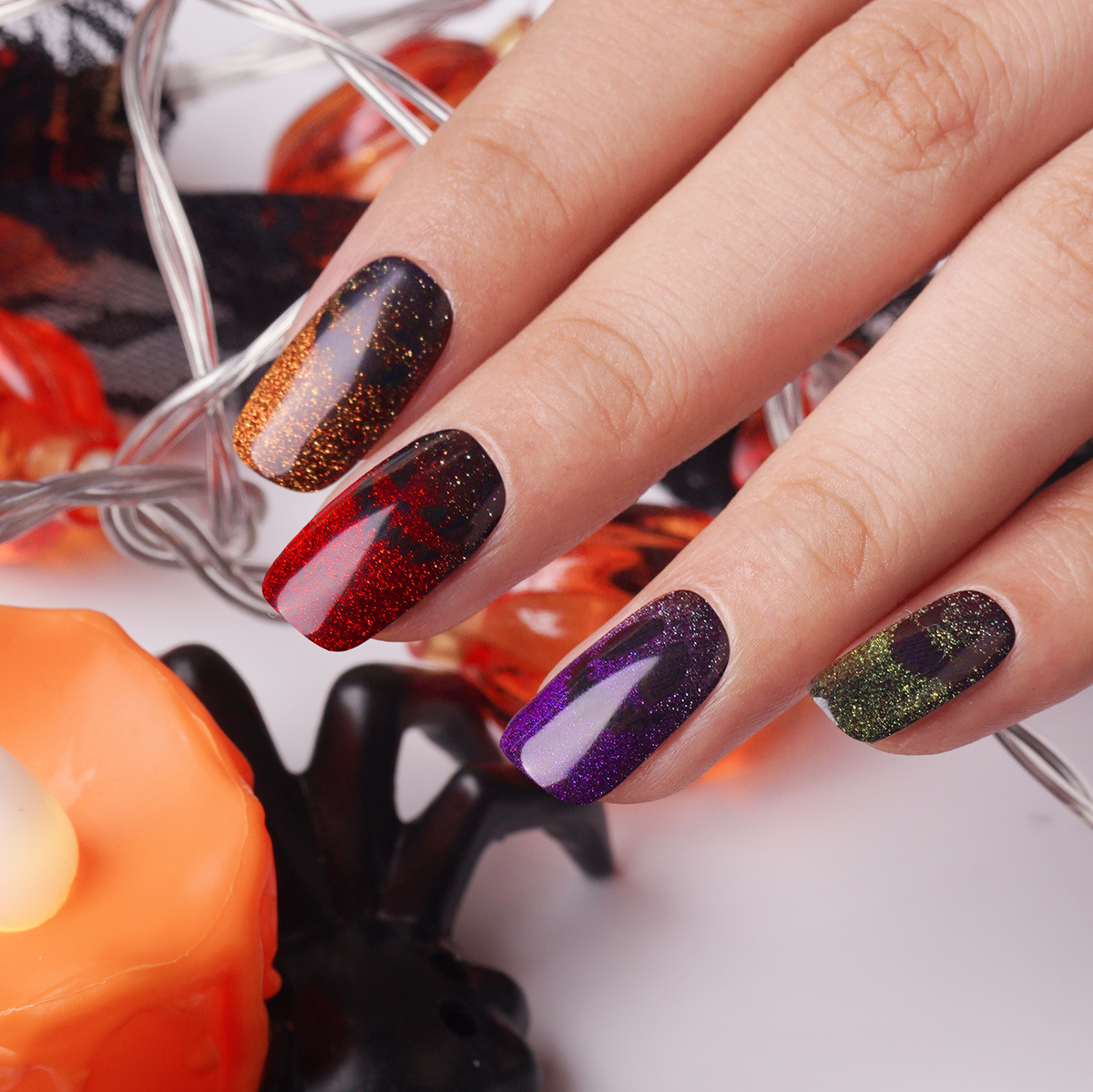Creepy Multi-Color Halloween Semi-Cured Gel Nail Strips | Spooky Night - 2603