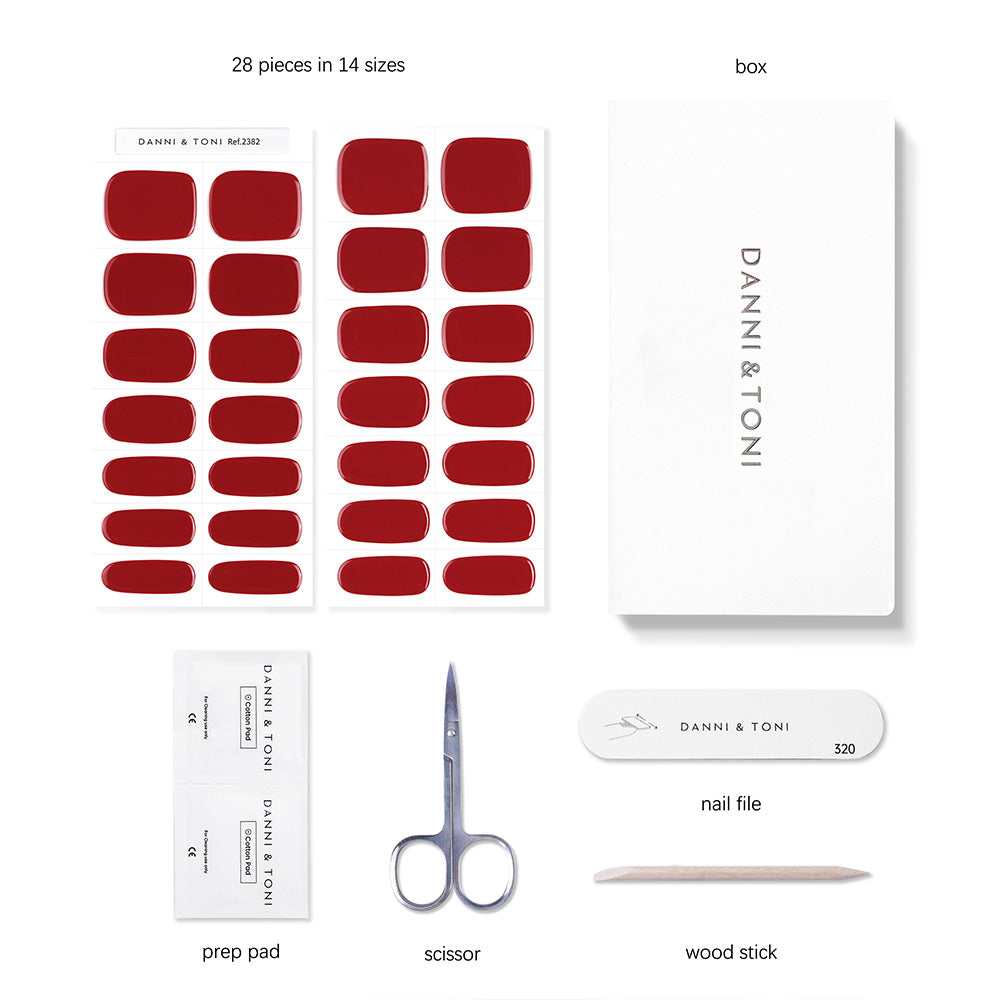 Classic Red Almond Shaped Semi Cured Gel Nail Strips | Scarlet Delight - 2382