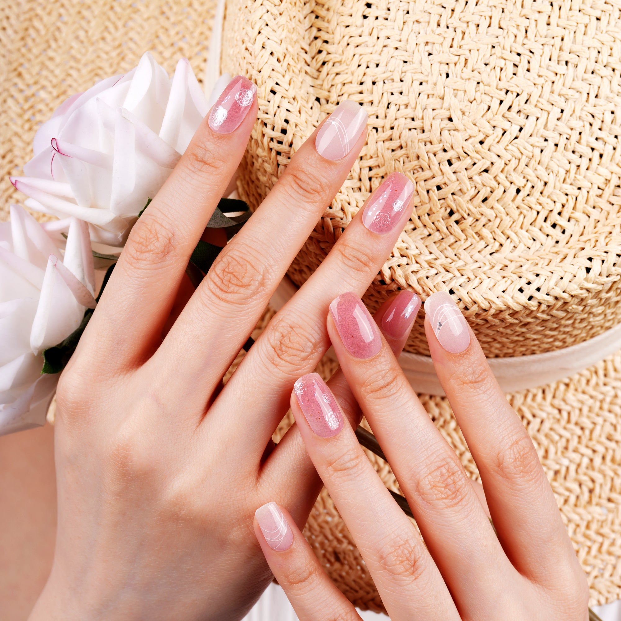Soft Blush Floral Gel Nail Strips Inspired by Spring Petals | Petal Kiss-2719