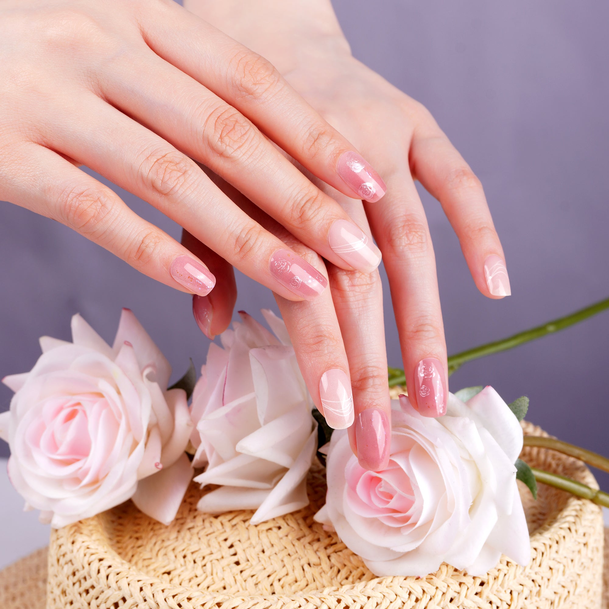Soft Blush Floral Gel Nail Strips Inspired by Spring Petals | Petal Kiss-2719