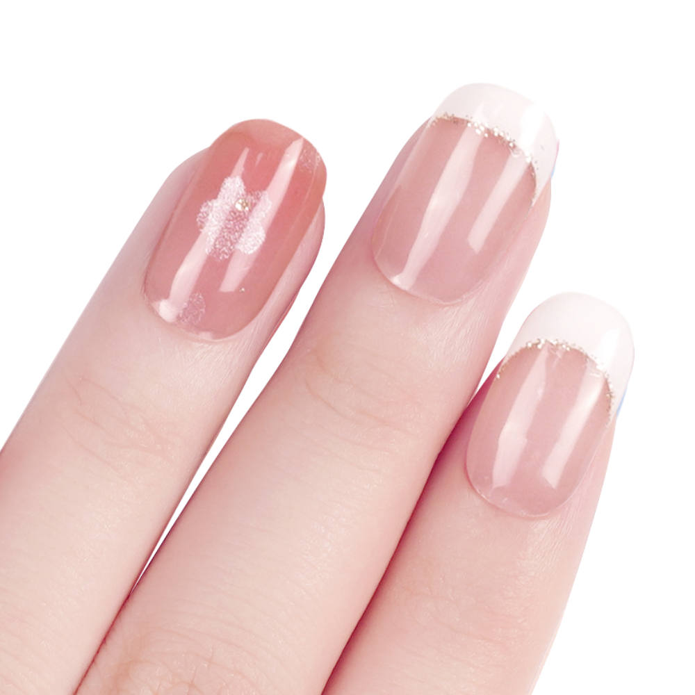 Dainty Sparkle French Tip Semi Cured Gel Nail Strips | Floral Symphony - 2464
