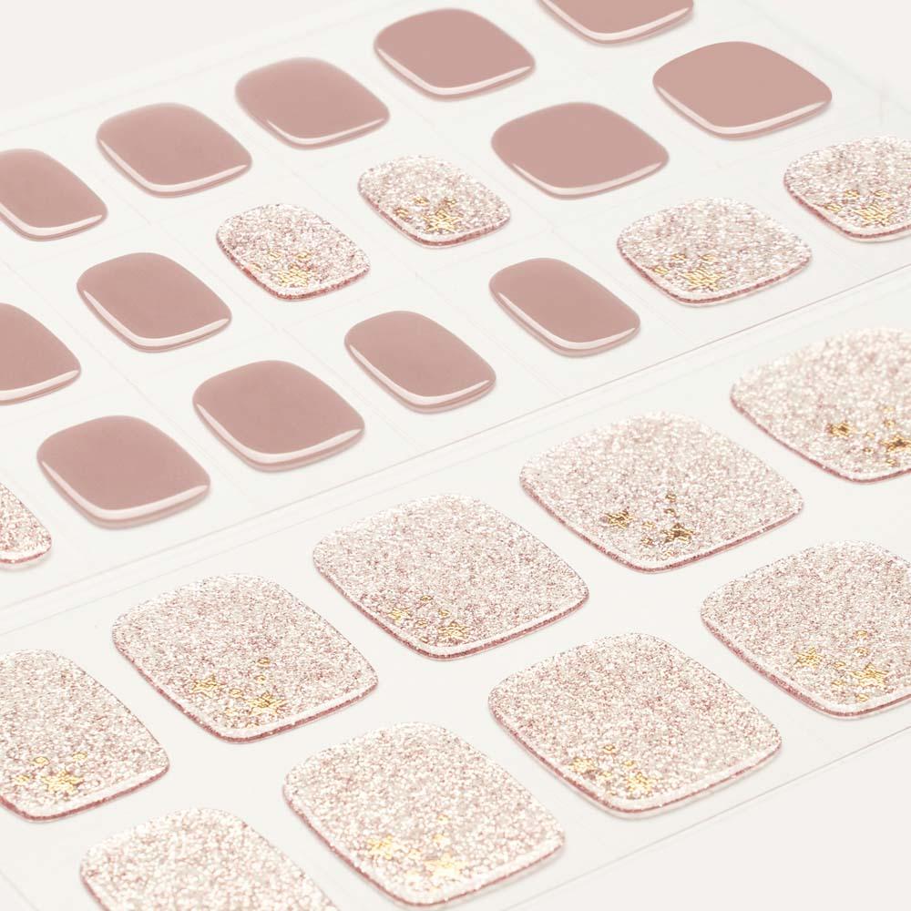 Almond Nude Color with Glitter Pedicure Gel Nail Strips | Dry Almond | Danni & Toni