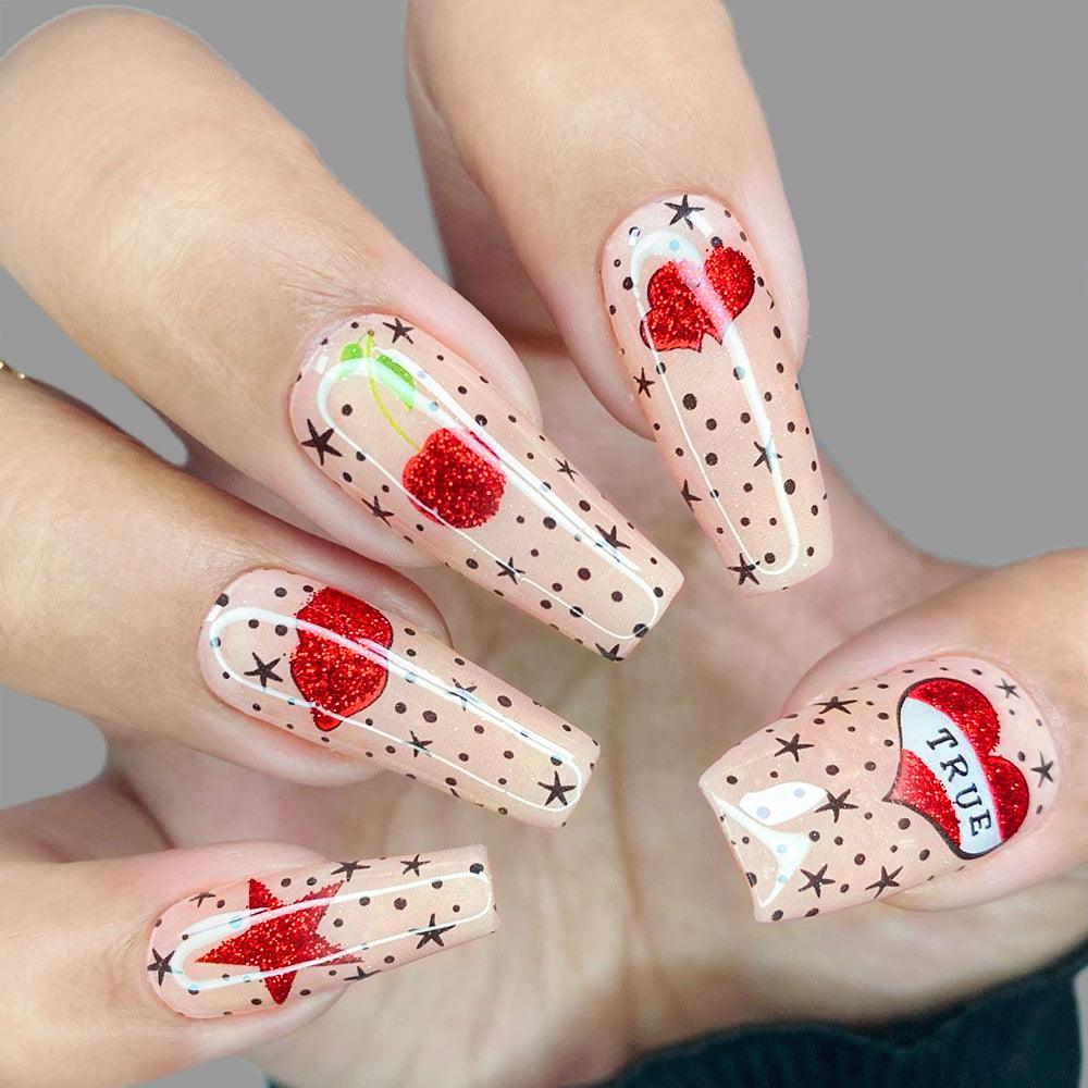 Red love heart with glitters Gel Nail Strips | Bold Love |  Danni & Toni
