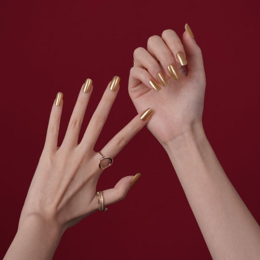 Golden Chrome Metallic Solid Gel Nail Strips | Gold Lust | Danni & Toni