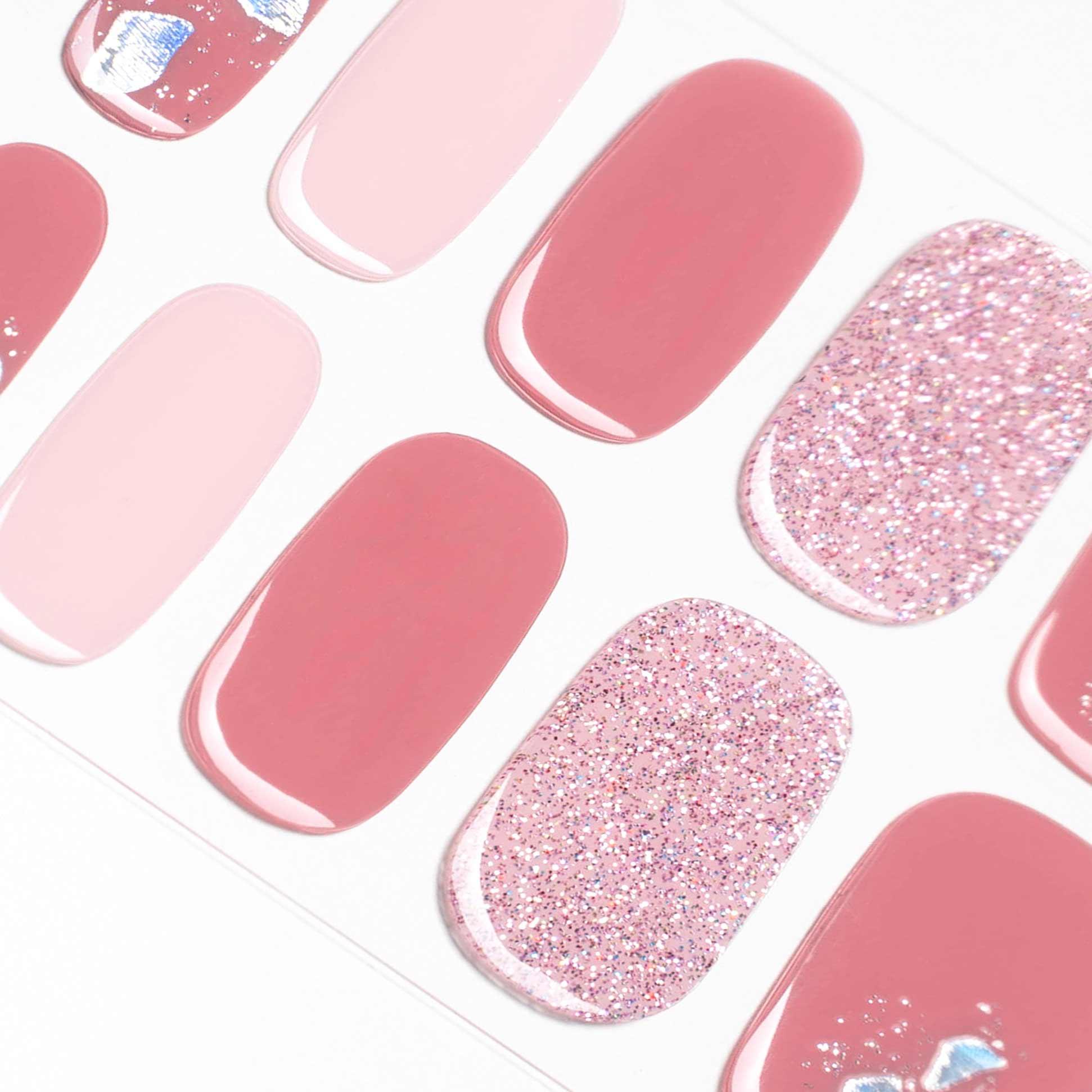 Glitter Pink Beach Shades Gel Nail Strips | Pink Sands | Danni & Toni