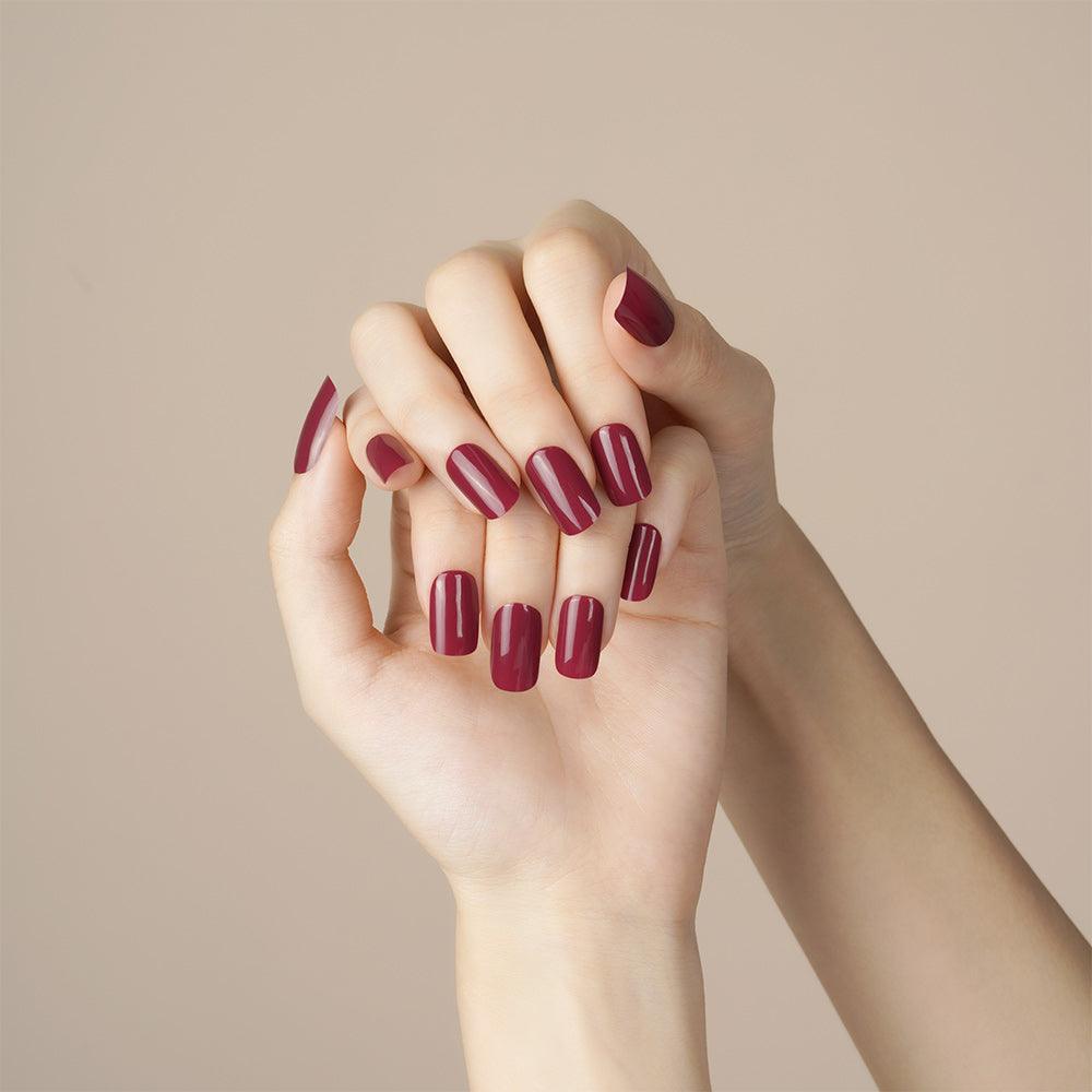 Elegant, Subtle Dark Red Color Gel Nail Strips | Claret |  Danni & Toni