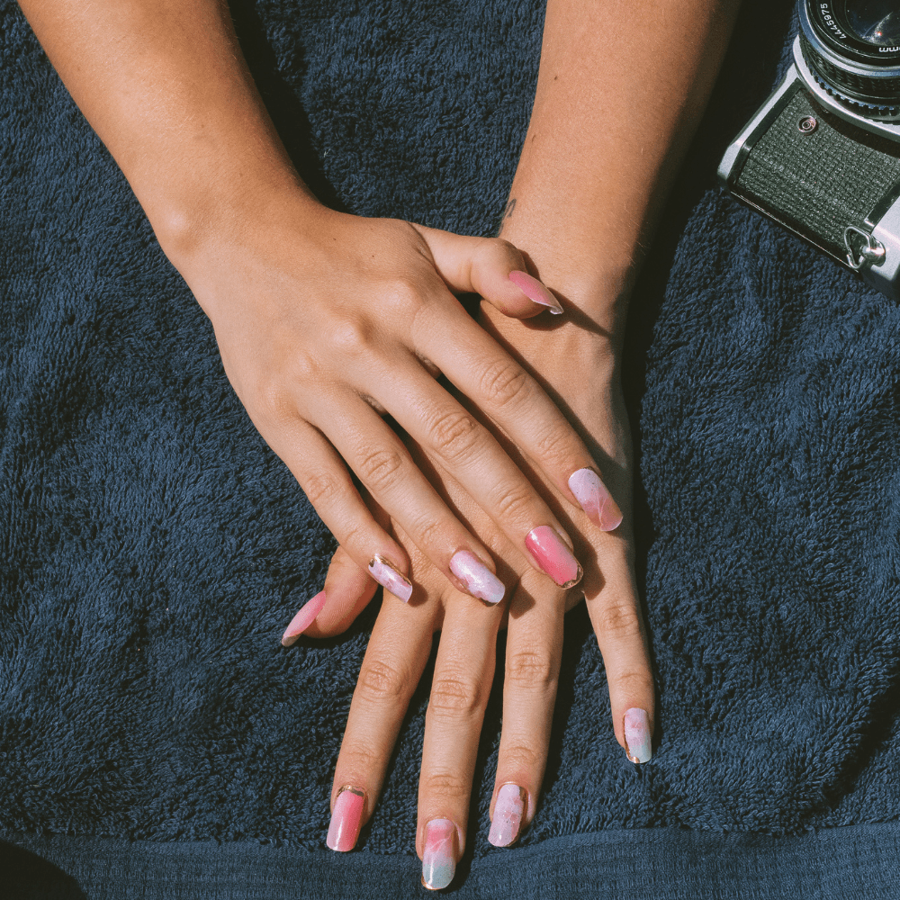 Pink Purple Ombre Glitter Marble Gel Nail Stickers | Sunset Love | Danni & Toni