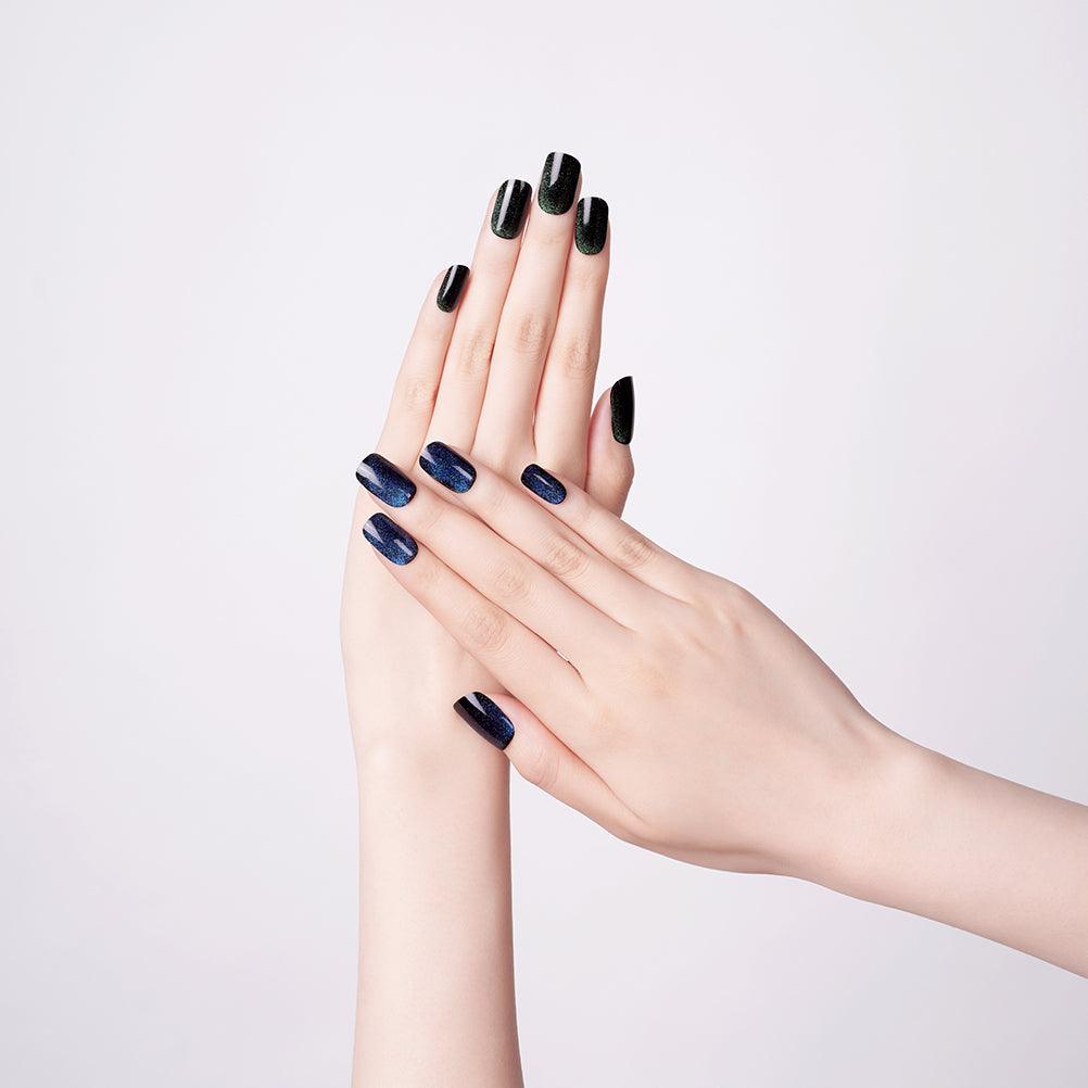 Blue and green cat eye nail, Aurora semi cured gel nail wraps | Oceanic Panther|Danni & Toni