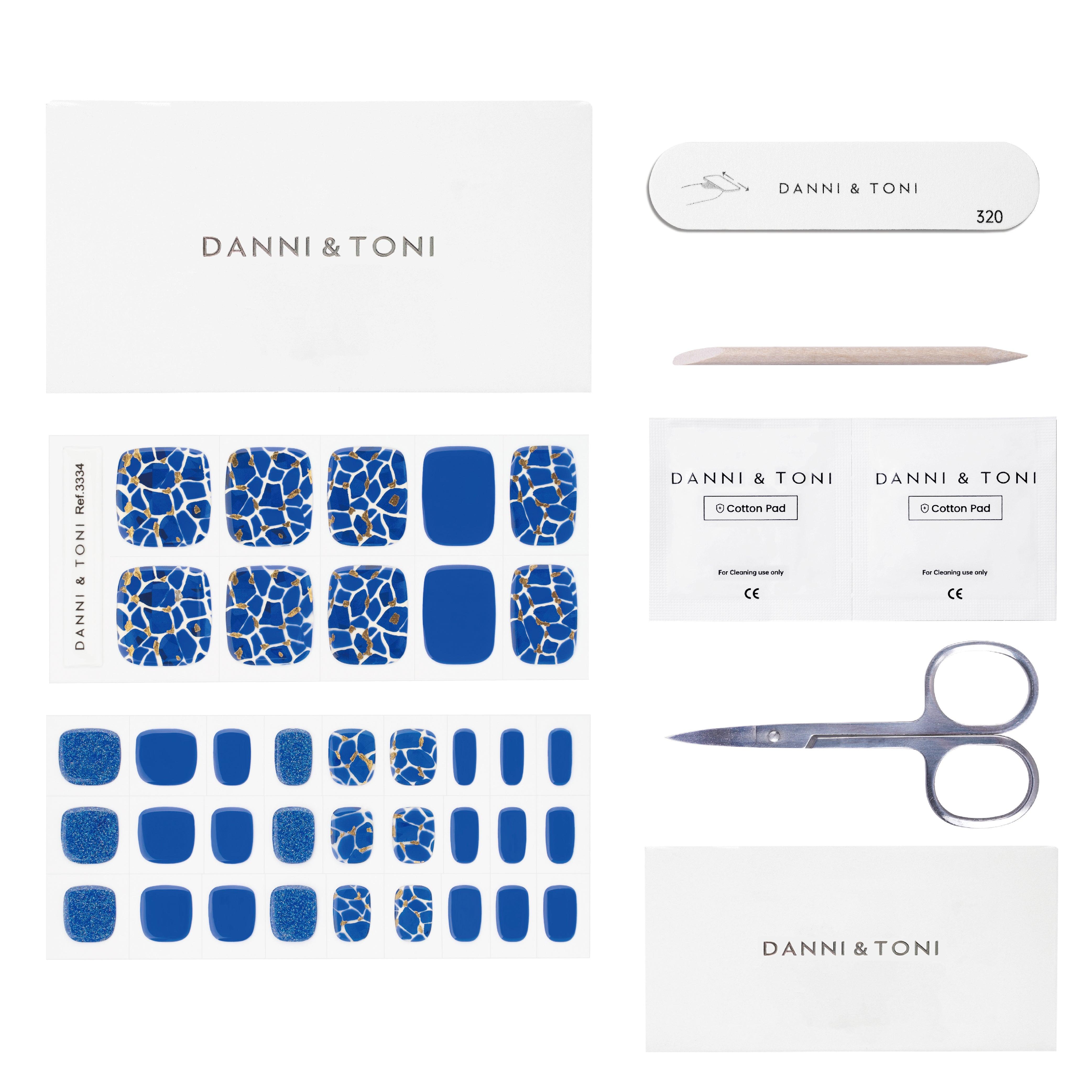 Blue Glitter Sparkle Artdesign Gel Nail Pedicure Strips | Sapphire Elegance | Danni & Toni