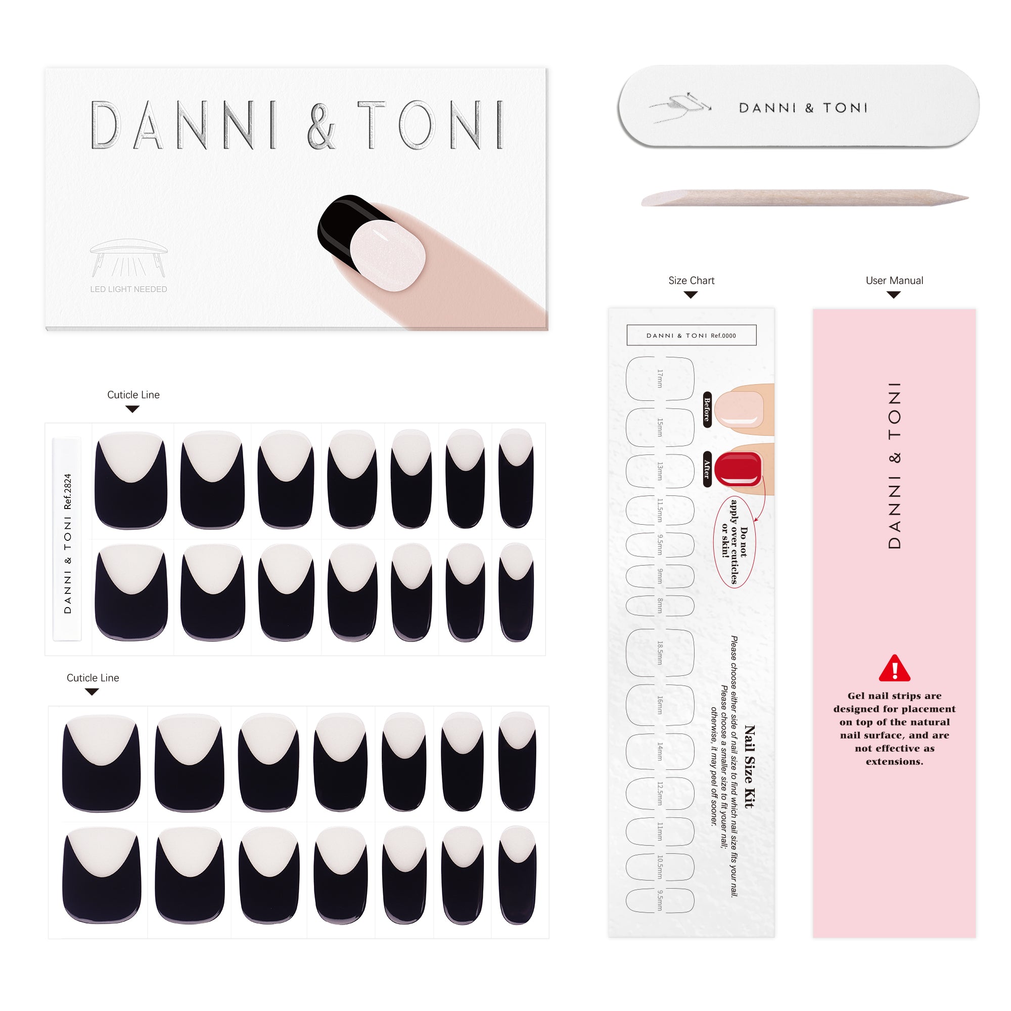 Glossy Black Gel Nail Strips with a Touch of Timeless Glamour | Luxe Noir-2824