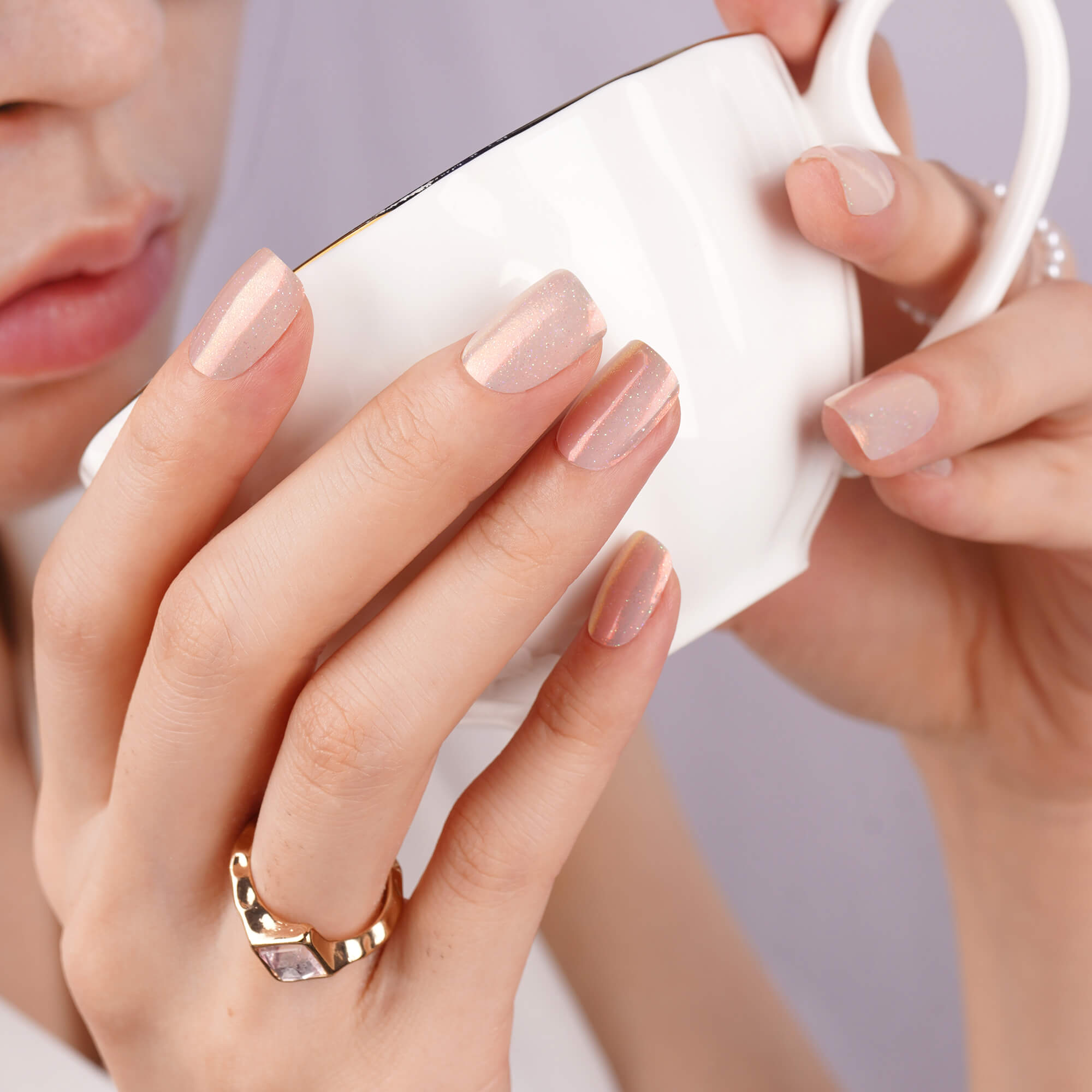 Sparkling Sheer Pink Semi-Cured Gel Nail Strips | Fairy Dust-2807