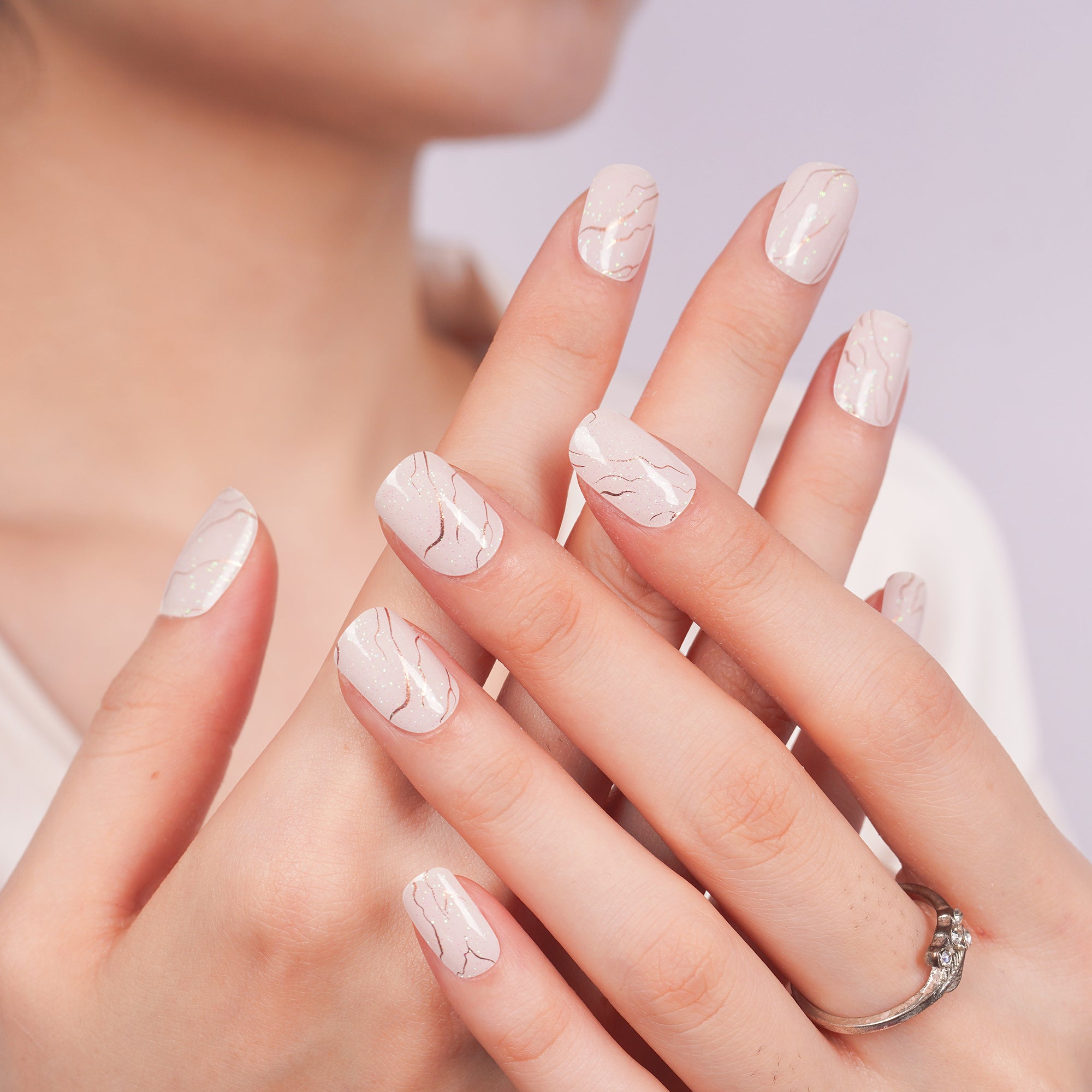 Marble Blue & Gold Gel Nail Strips Inspired by the Beauty of the Night Sky | Celestial Veins-2829