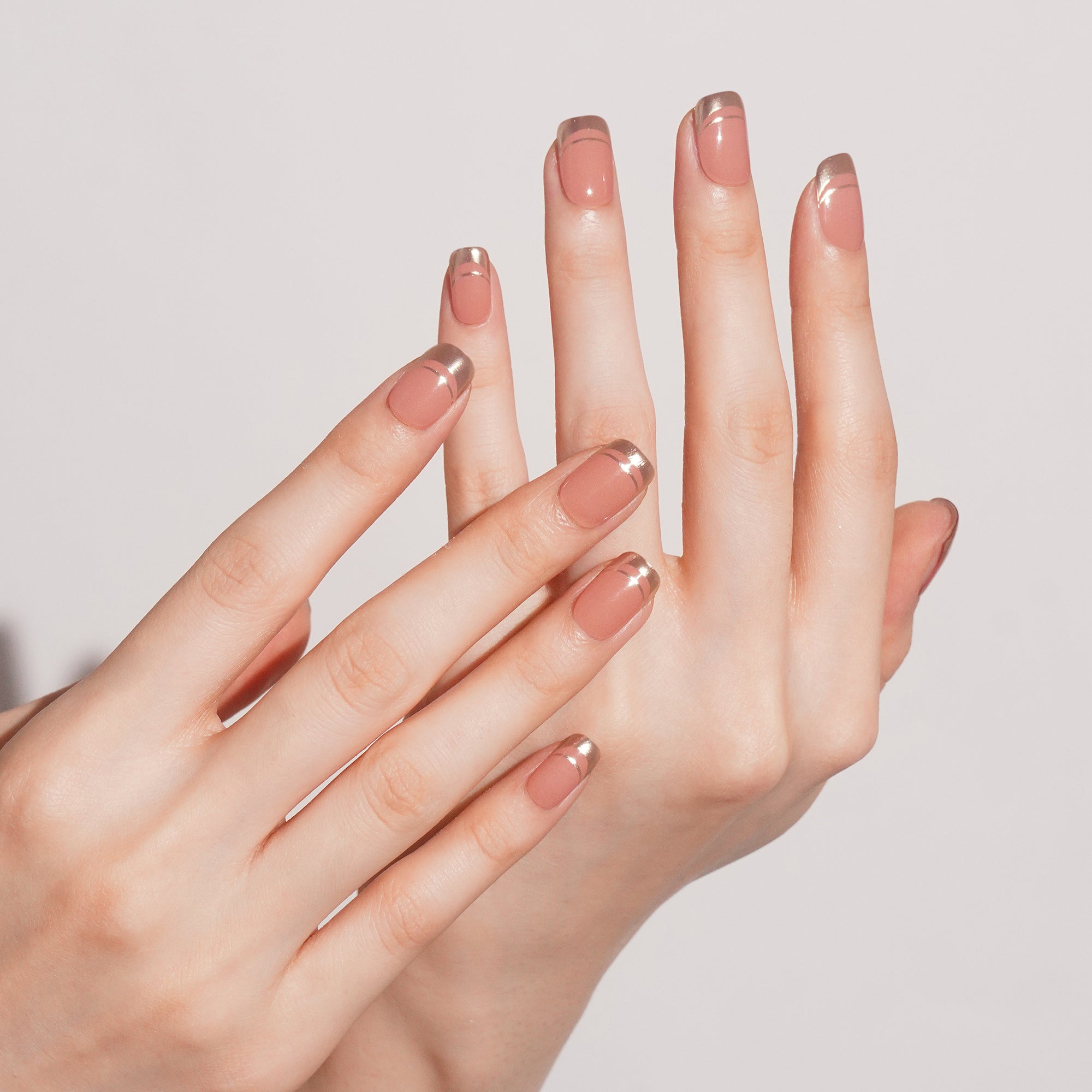 Soft Pink & Gold Foil Gel Nail Strips for a Romantic, Luxurious Look | Gilded Blush-2831