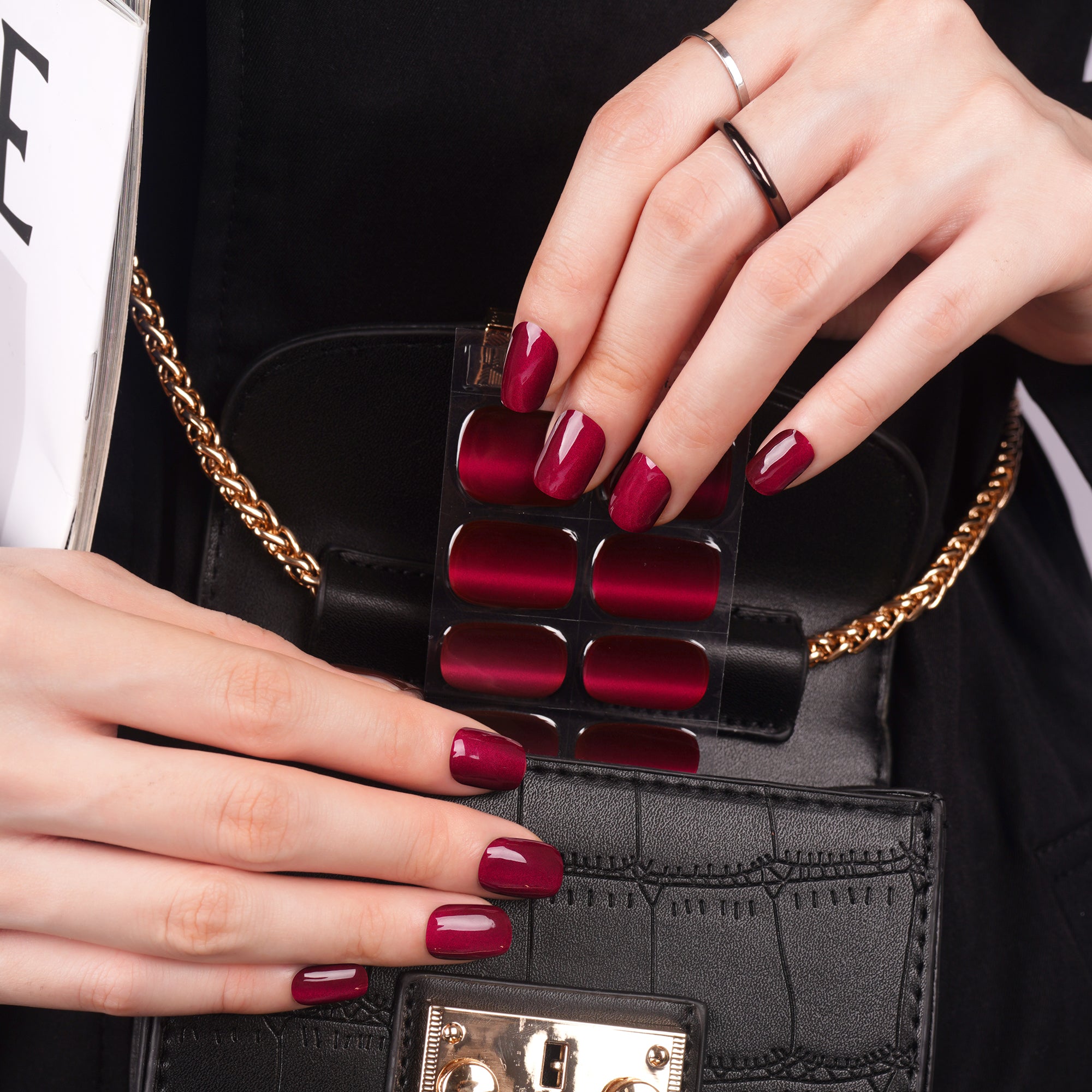 Deep Red Elegance Gel Nail Strips | Crimson Eclipse-2803