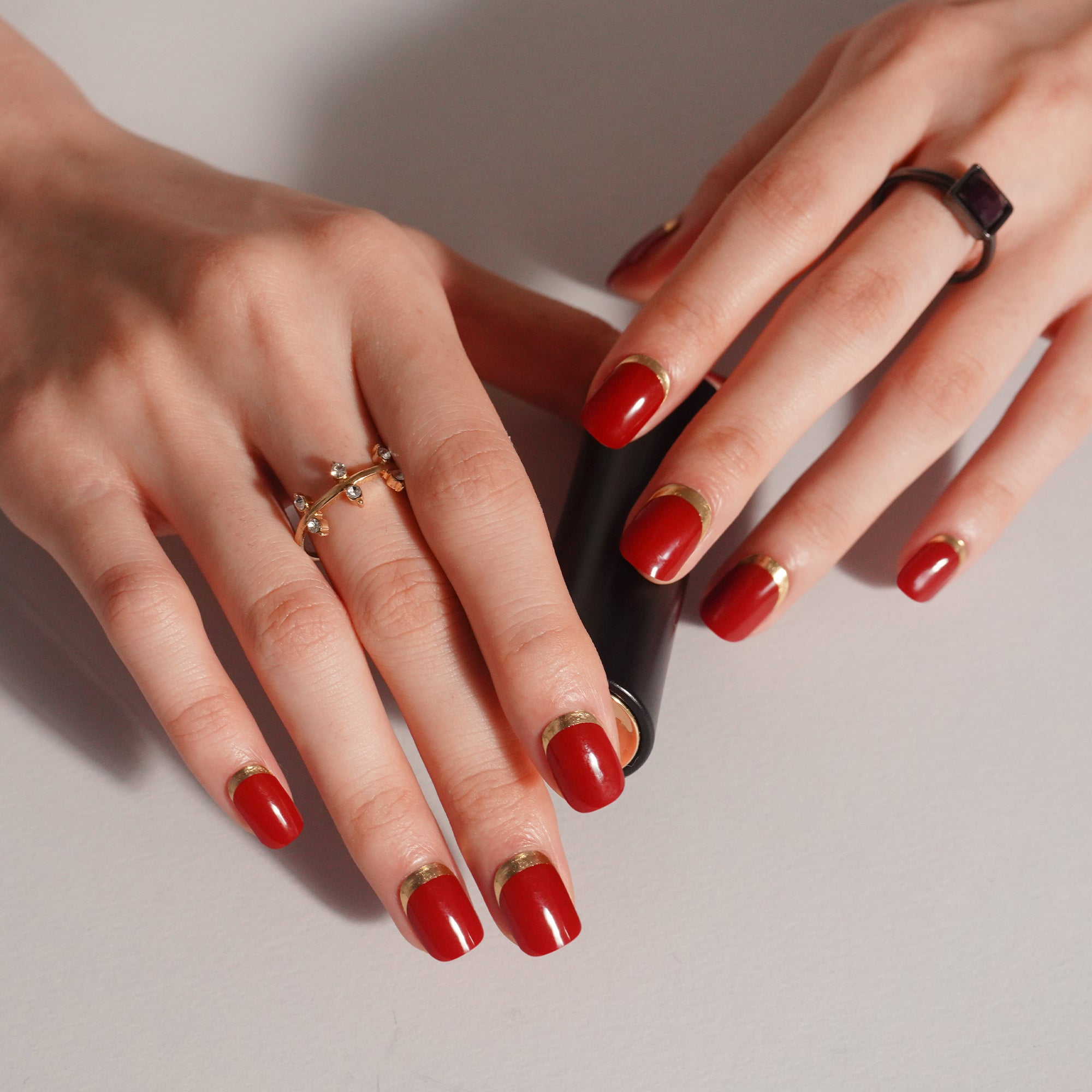 Luxurious Red-Brown & Gold Gel Nail Strips | Gilded Velvet-2836